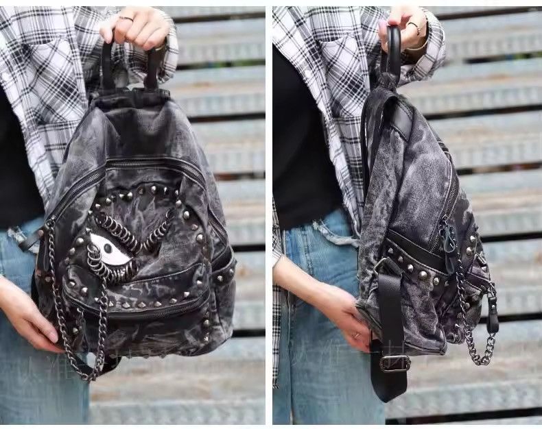 Other Steampunk Denim Backpack Large Capacity Rivet Size ONE SIZE - 6 Thumbnail