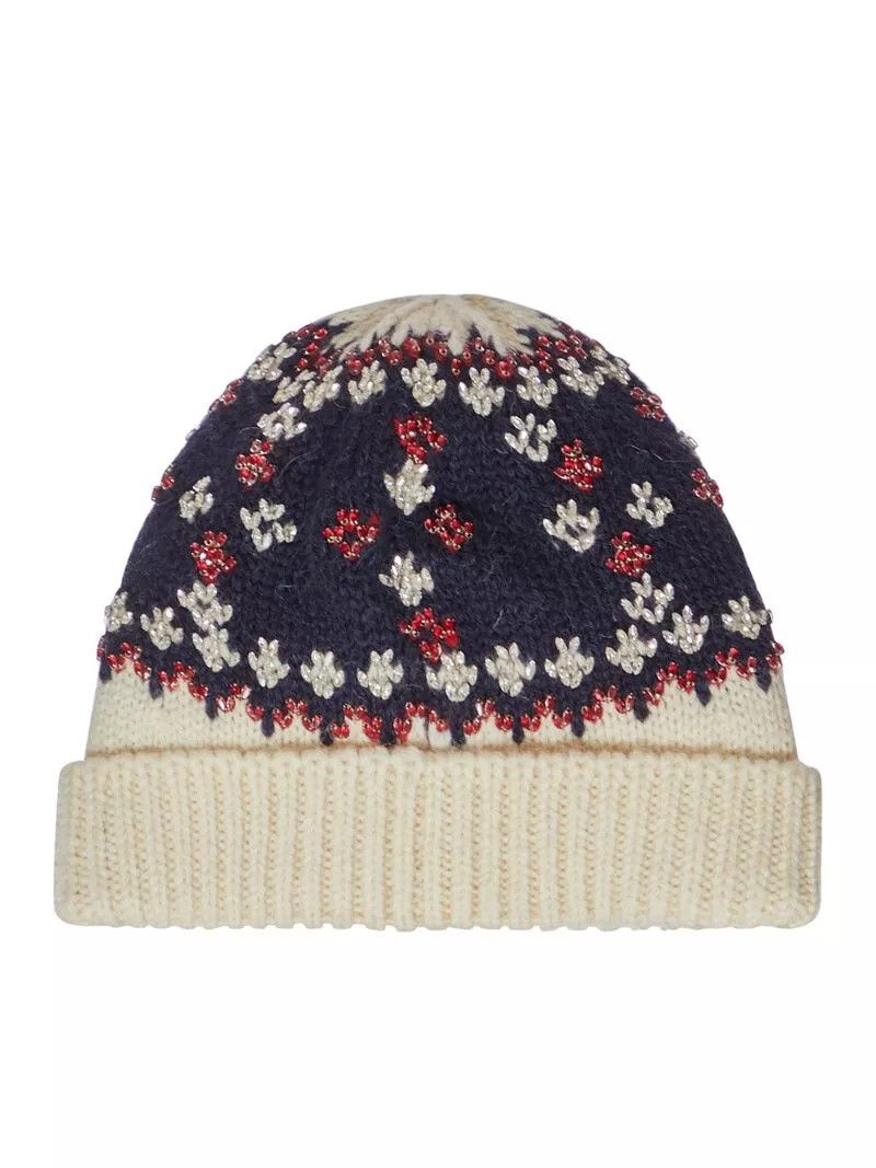 Celine CELINE Off White/Navy/Red Wool Embroidered Beanie New Size ONE SIZE - 2 Thumbnail