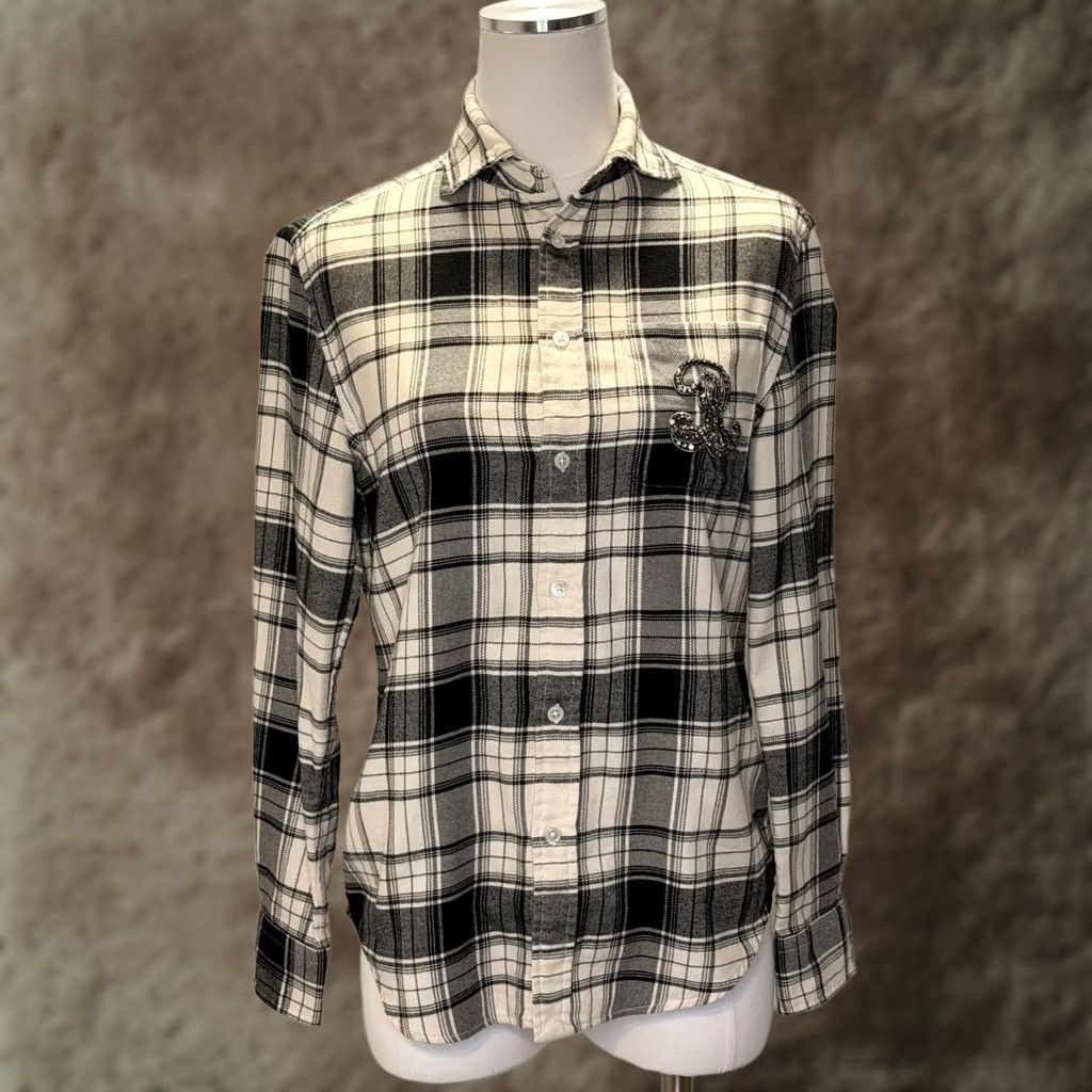 Polo Ralph Lauren Polo Ralph Lauren Shirt Womens Small White Plaid Button-Up Rhinestone Top Size S / US 4 / IT 40 - 1 Thumbnail