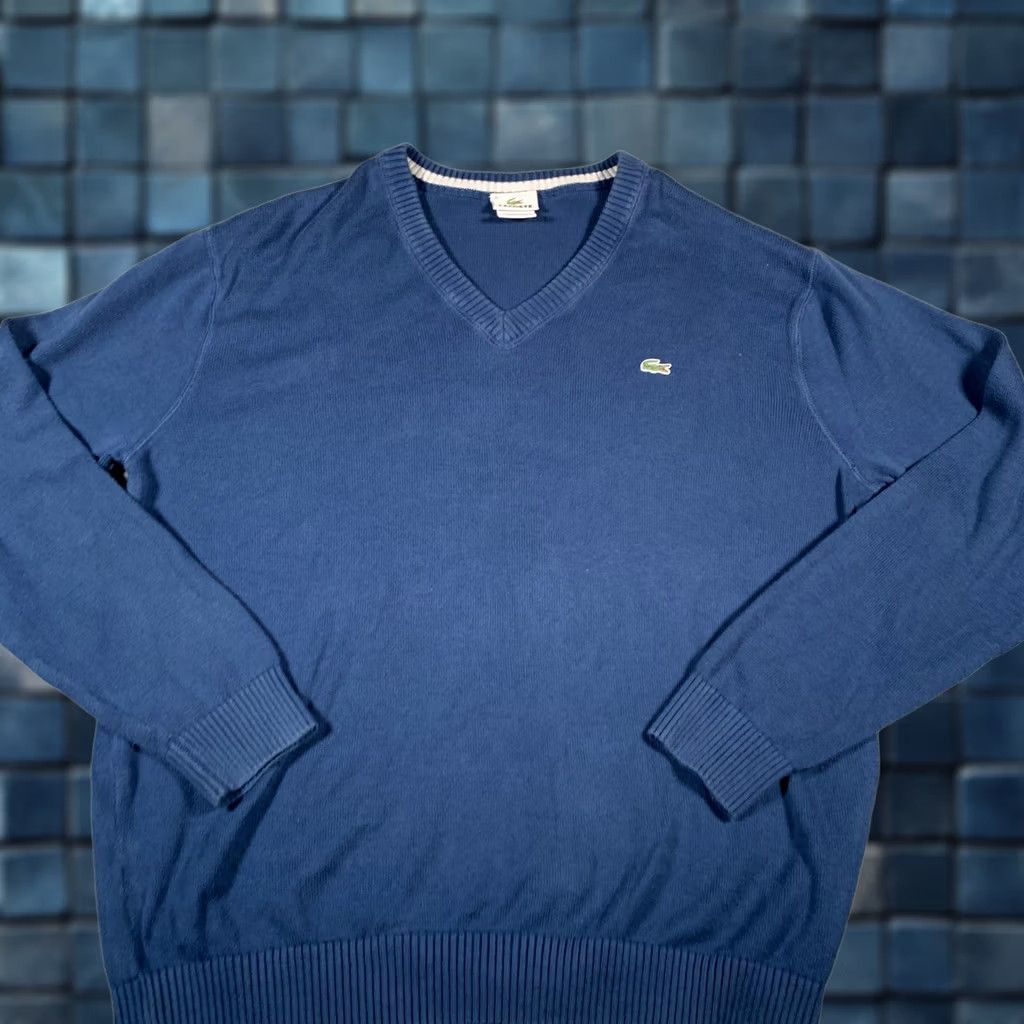 Lacoste Lacoste Sweater Pullover Mens XL Blue V-Neck 100% Cotton Croc Logo Knit Solid Long Sleeve Size US XL / EU 56 / 4 - 1 Thumbnail