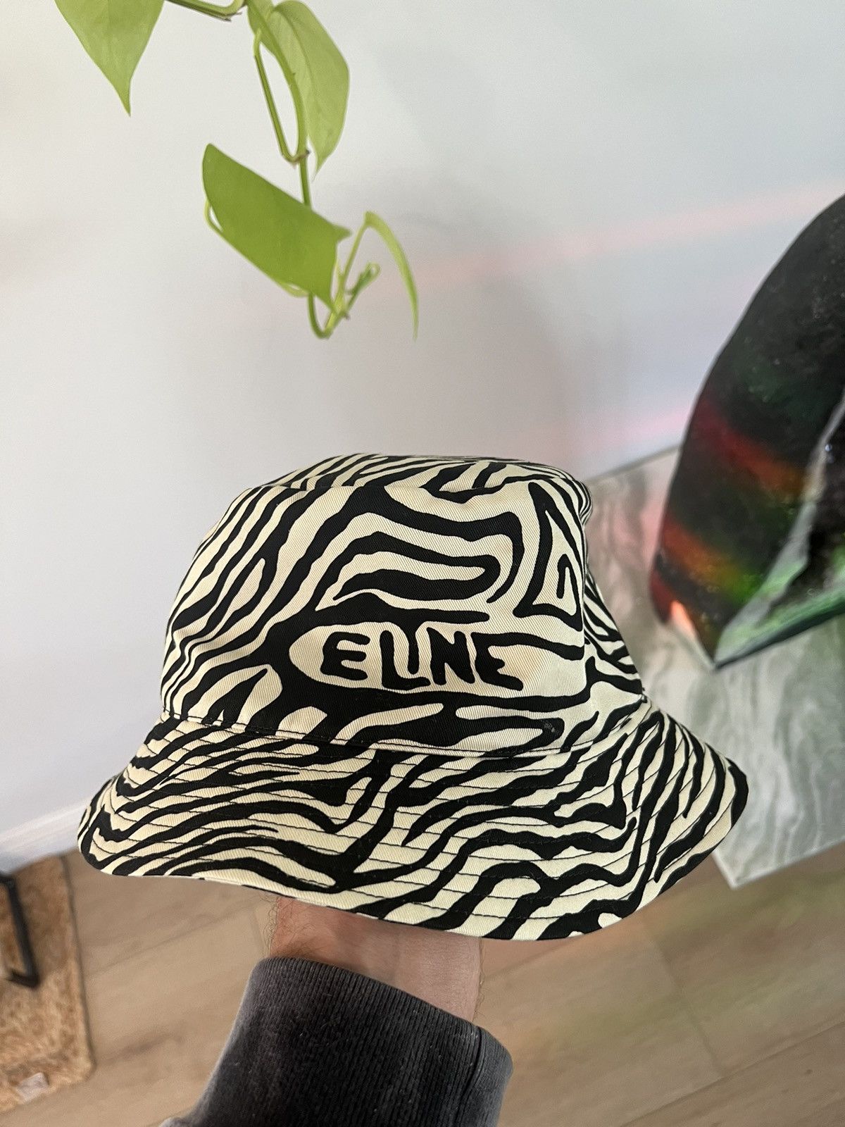 image of Celine x Hedi Slimane Zebra Bucket Hat in White, Men's