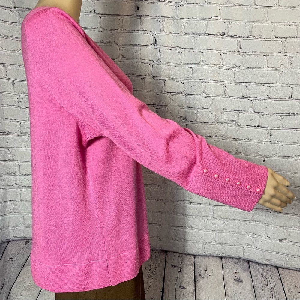Talbots NWT New Talbots Merino Wool Puff Button Sleeve Pink Sweater Size M / US 6-8 / IT 42-44 - 3 Thumbnail