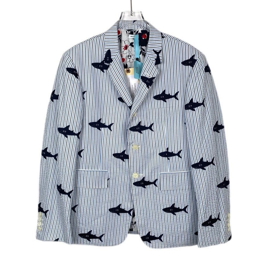 Thom Browne Thom Browne Shark Embroidery Striped Cotton Blazer Size US S / EU 44-46 / 1 - 1 Thumbnail