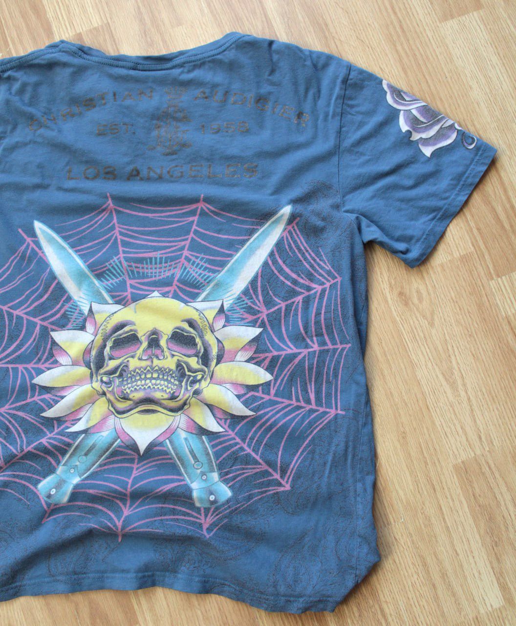 Christian Audigier 🔥 Christian Audigier Ed Hardy Skulls Y2K T Shirt Hearts Size US L / EU 52-54 / 3 - 4 Thumbnail