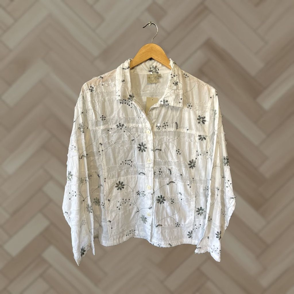 Vintage Focus Shirt XL White Long Sleeve Button-Up Floral Pattern NWT Womens Size XL / US 12-14 / IT 48-50 - 1 Thumbnail