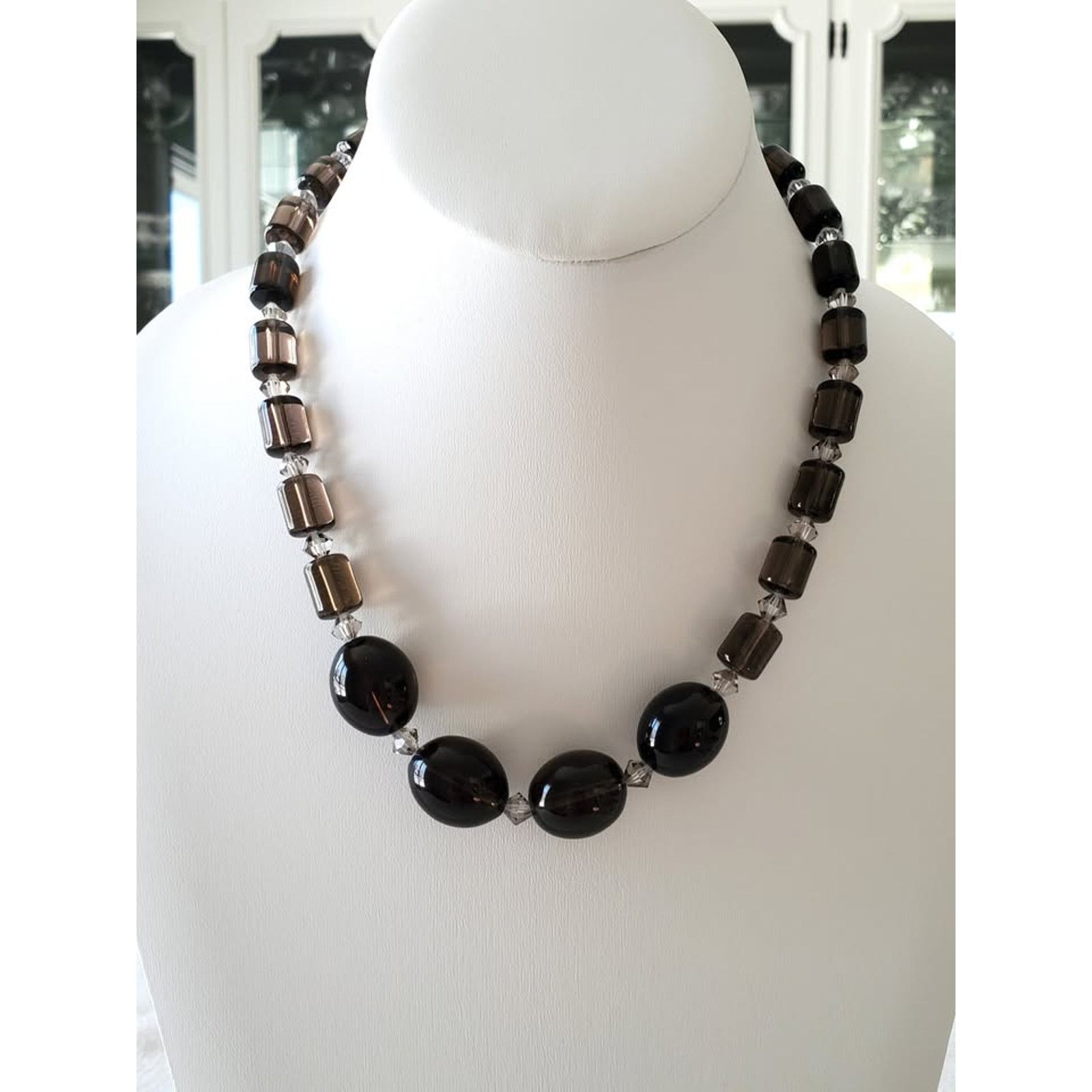 Other Smokey Glass Beaded Necklace Sterling Amethyst Box Clasp Size ONE SIZE - 2 Thumbnail