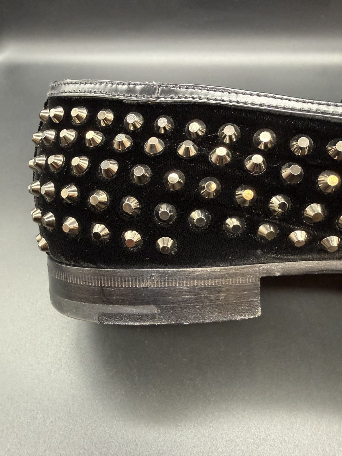 Prada PRADA Velluto Stud Smoking Loafer Black Velvet-Silver Studs Size US 11 / EU 44 - 8 Thumbnail