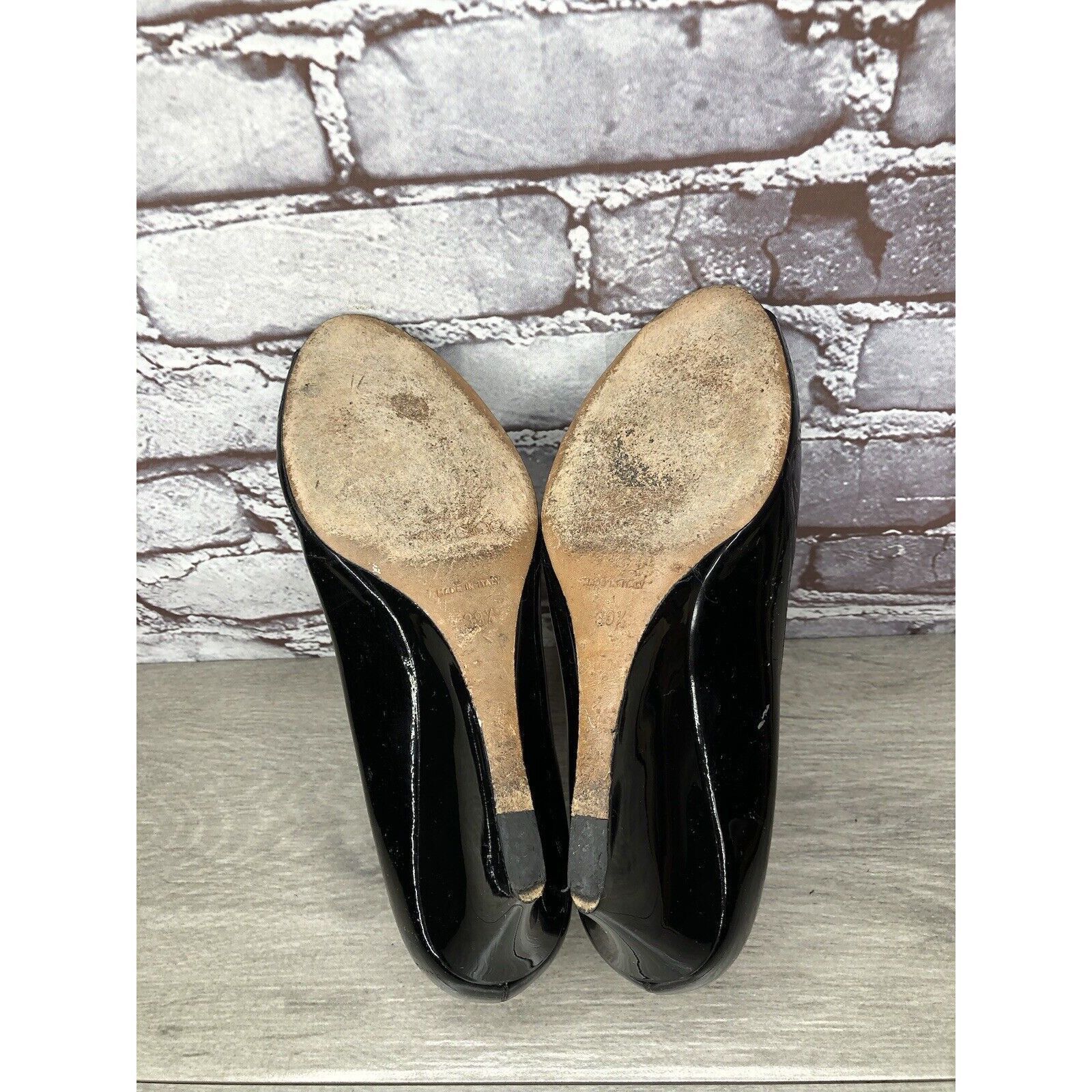 Jimmy Choo Jimmy Choo Black Patent Leather Peep Toe Wedges Shoes Women Size US 9 / IT 39 - 24 Thumbnail