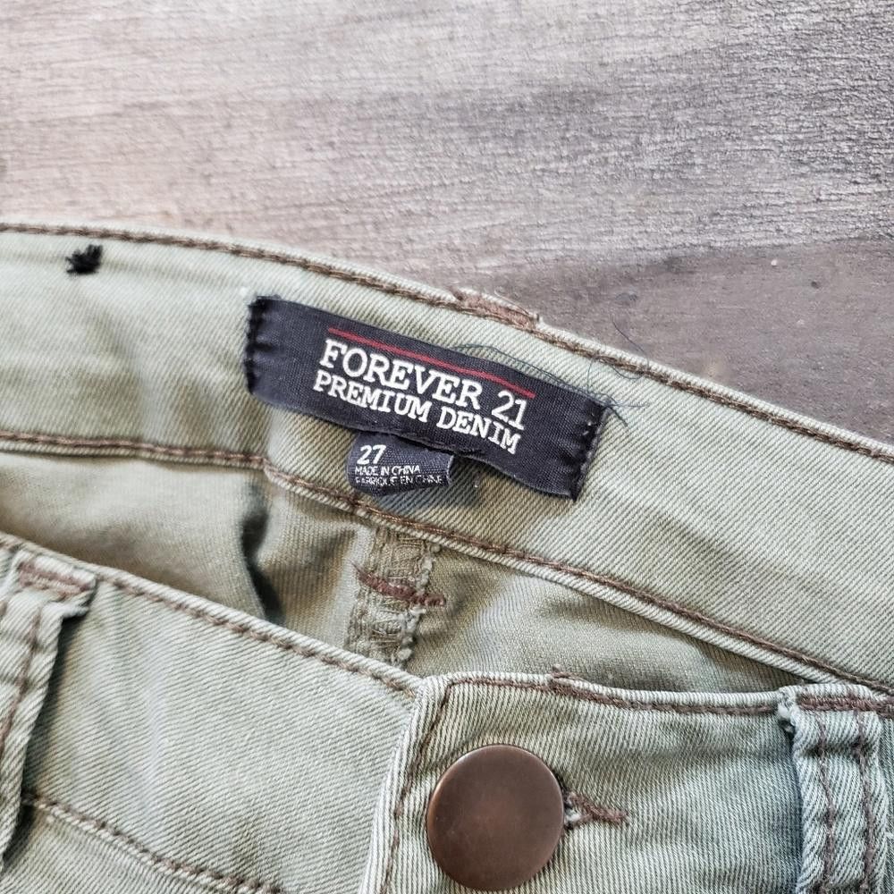 Forever 21 Olive Faded F21 Denim Pant Size 27" / US 4 / IT 40 - 3 Thumbnail