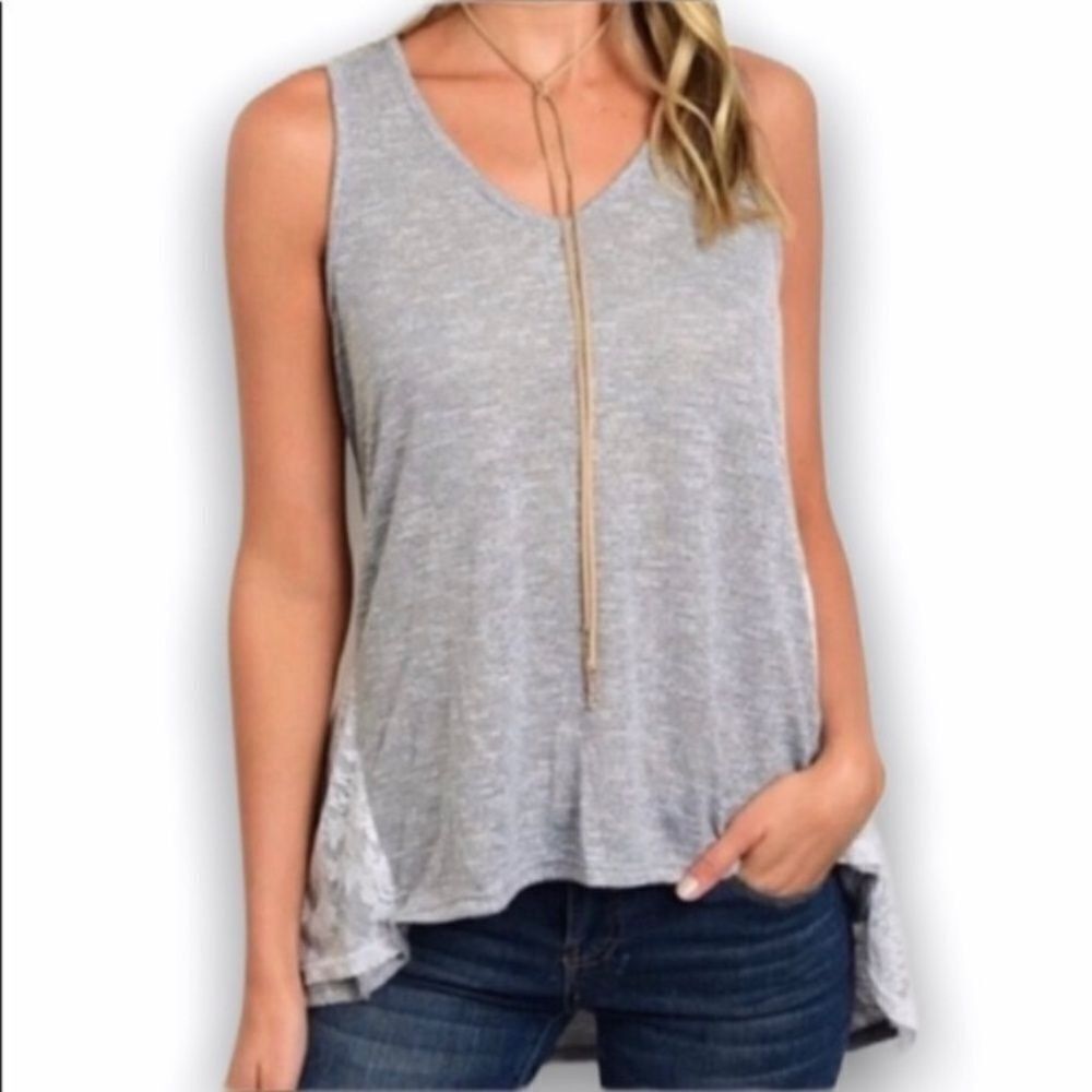 Other Gray & White High-Low Tank with Lace Back | Sizes M & L | NW Size M / US 6-8 / IT 42-44 - 2 Thumbnail