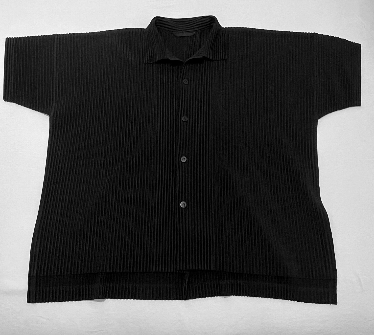 Homme Plisse Issey Miyake Black Button Down Camp-Collar Pleated Shirt ...
