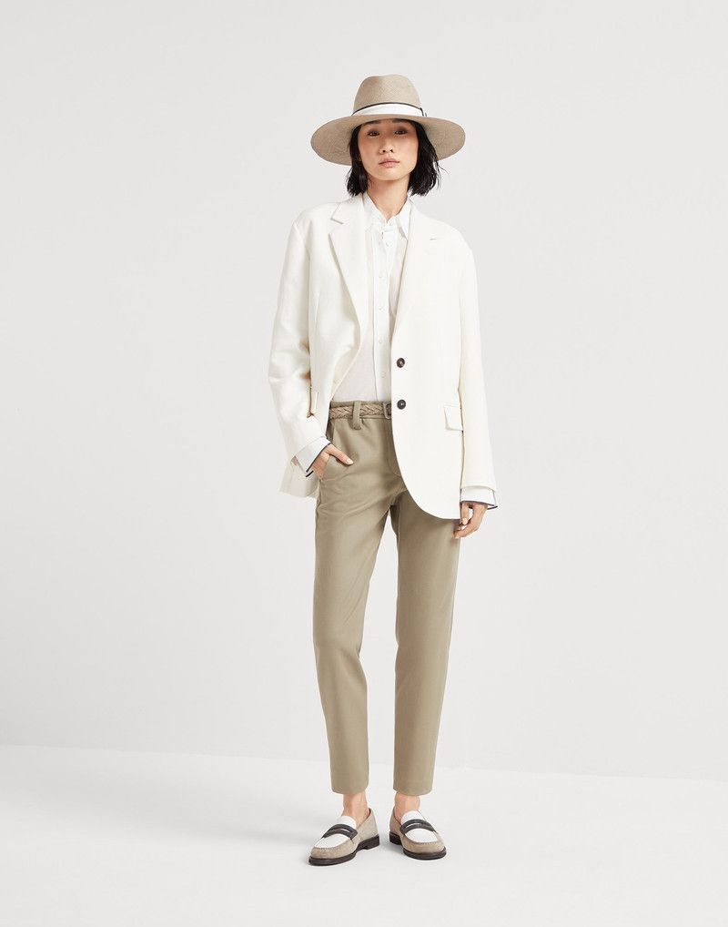 Brunello Cucinelli o1la1rc1a0326 Stretch Cover Slim Fit Trousers in Beige Size 25" / US 0 / IT 36 - 2 Thumbnail
