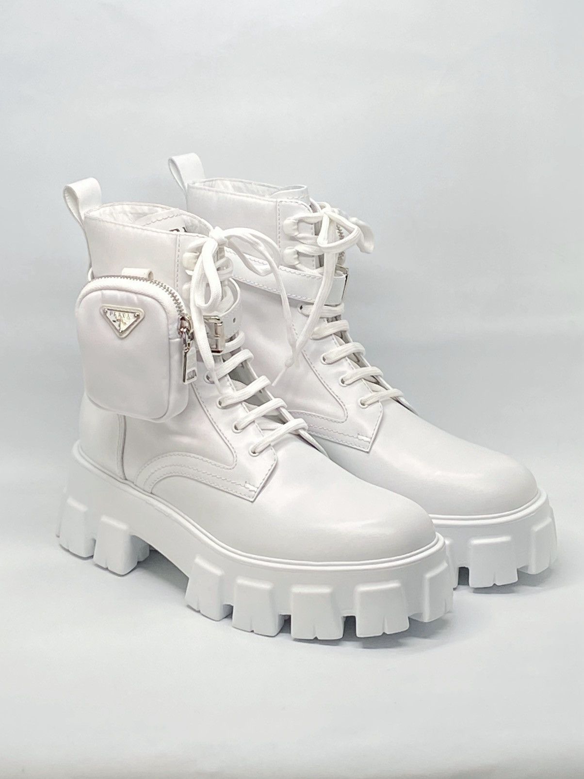 Prada Monolith Leather and Re-Nylon Boots with Pouch size 40