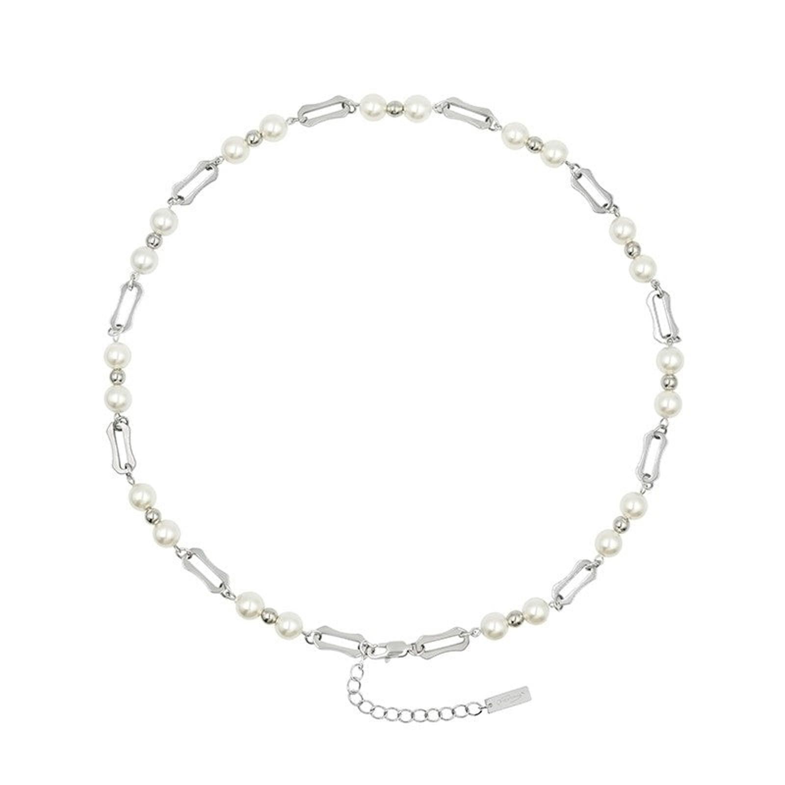 Vintage Rivet Pearl Tassel Necklace – Layered Silver Size ONE SIZE - 5 Thumbnail