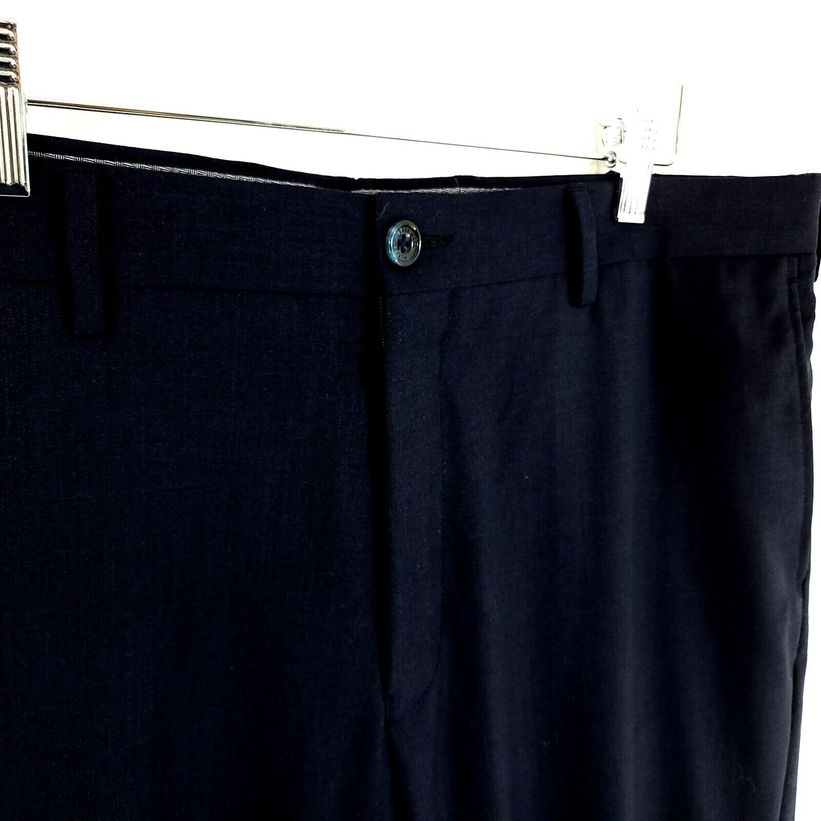 Hart Schaffner Marx DAMAGED Hart Schaffner Marx Wool Blue Mid Rise Flat Front Dr Size 38R - 2 Thumbnail