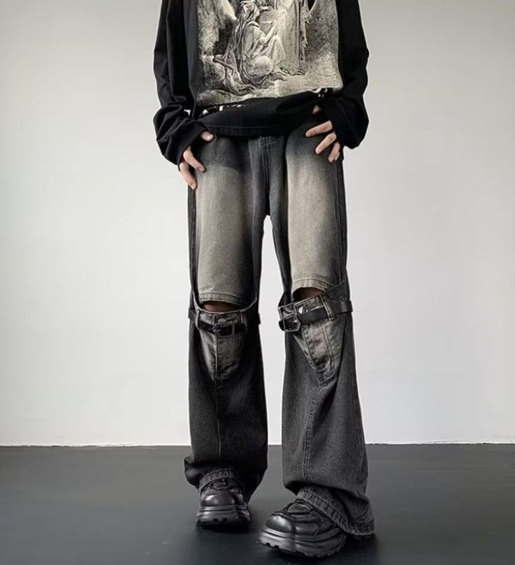 Japanese Brand Men's Zippered Workwear Straight Leg Lace-up Flared Jeans Size US 32 / EU 48 - 1 Thumbnail