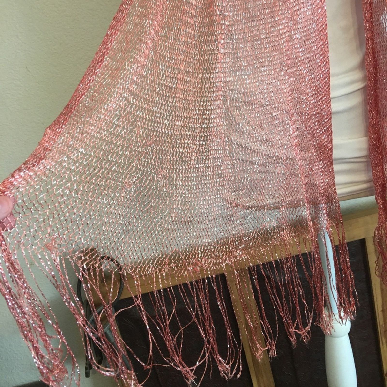 Other Coral pink mesh metallic scarf wrap sash belt Size ONE SIZE - 4 Thumbnail