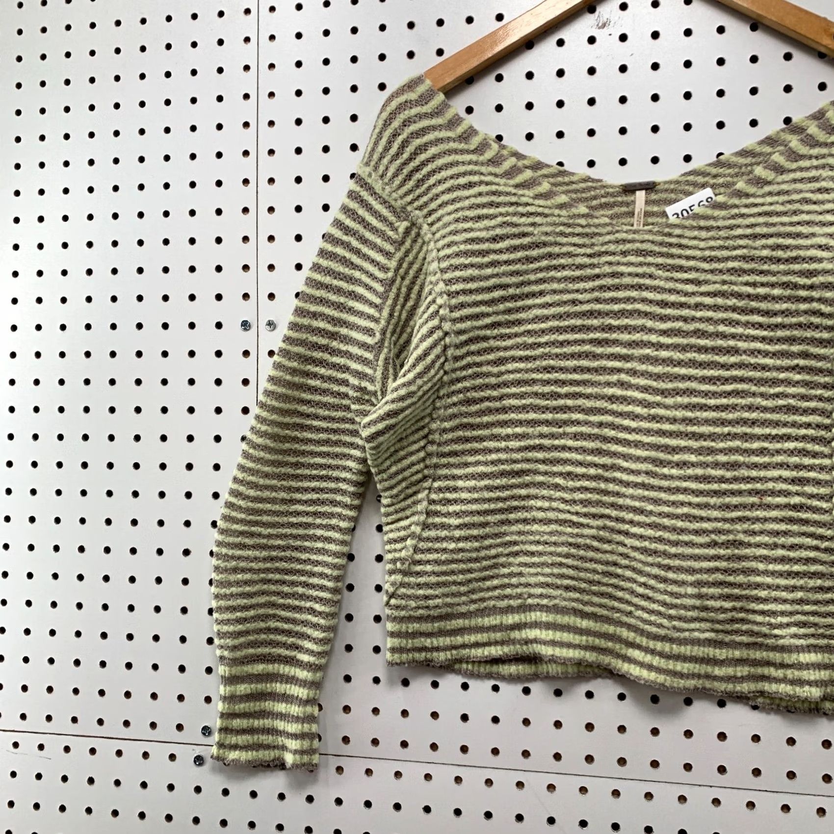 Free People Free People Striped Sweater Womens XS Wool Linen Blend V Neck Beige 21.5" width Size XS / US 0-2 / IT 36-38 - 3 Thumbnail