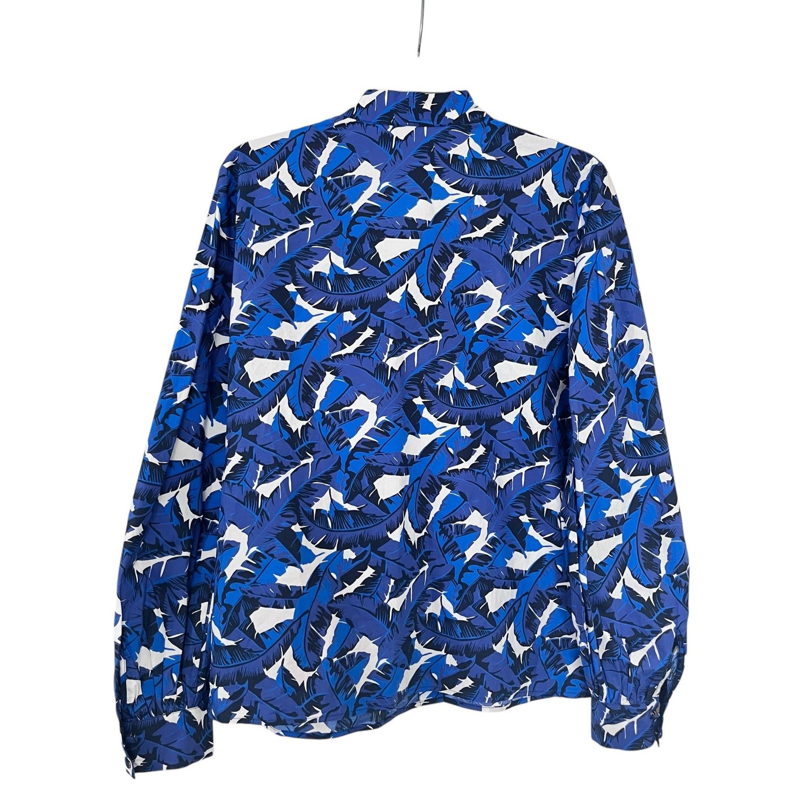 MSGM MSGM Blue Tropical Leaf Print Tie Neck Cotton Blouse Size M / US 6-8 / IT 42-44 - 5 Thumbnail
