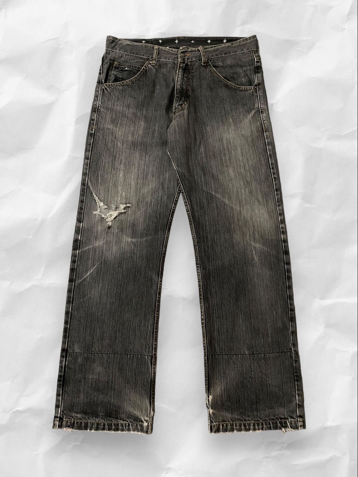 image of Japan Soul Brand Westside Washed Distressed Denim in Black, Men's (Size 37)