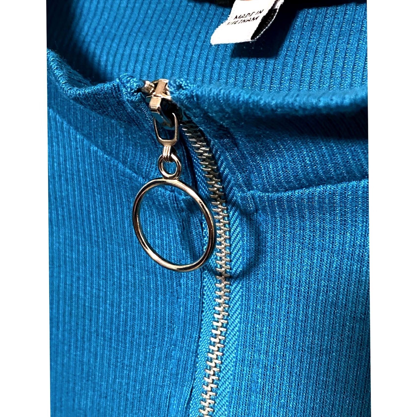 Vintage Love J Blue Ribbed Cropped Ring Pull Half Zip Sweater Womens L Y2K Casual Chic Shirt Size L / US 10 / IT 46 - 4 Thumbnail
