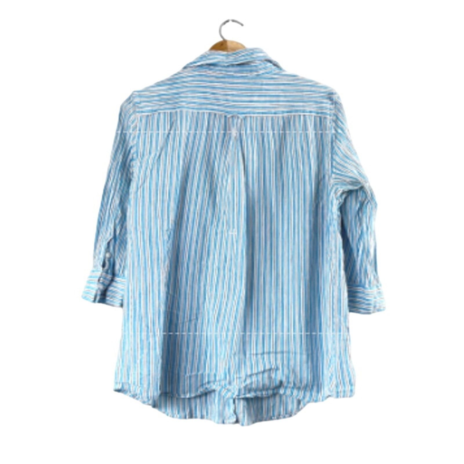 Croft & Barrow Women's Blue Striped Croft and Barrow Button Front Shirt L Size L / US 10 / IT 46 - 2 Thumbnail