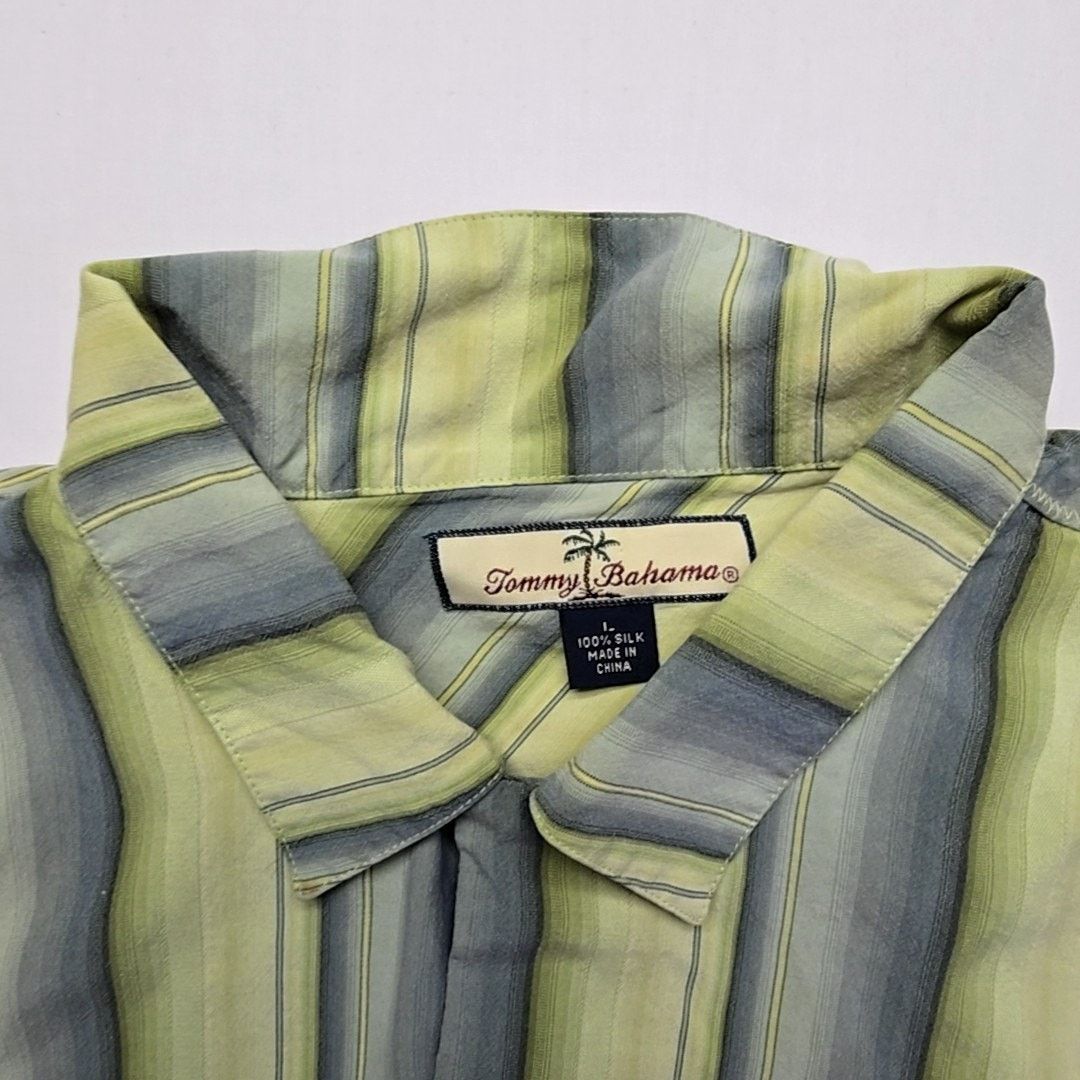 Tommy Bahama Tommy Bahama Striped Silk Shirt Green Blue Mens XL Button Up Size US XL / EU 56 / 4 - 5 Thumbnail