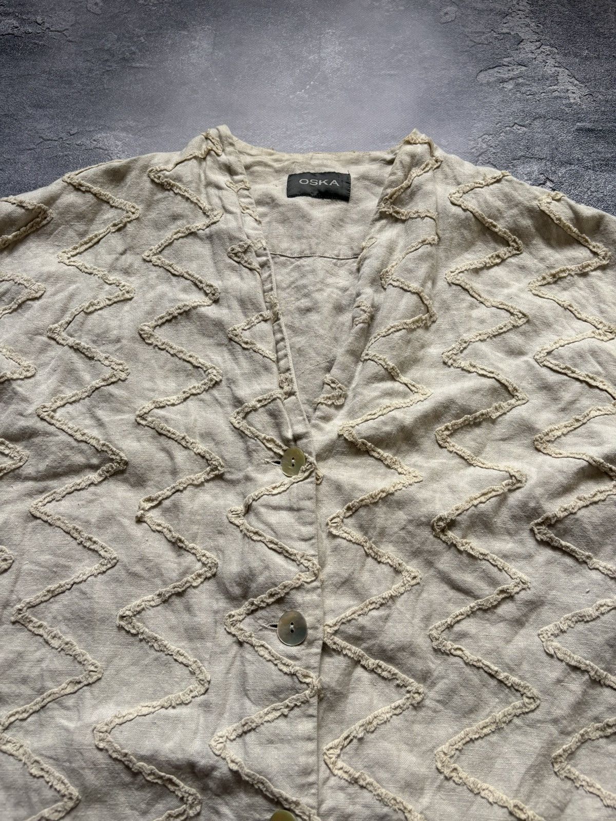 OSKA Vintage Oska Avant Garde Beige Linen Cardigan Button Up Size XS / US 0-2 / IT 36-38 - 5 Thumbnail