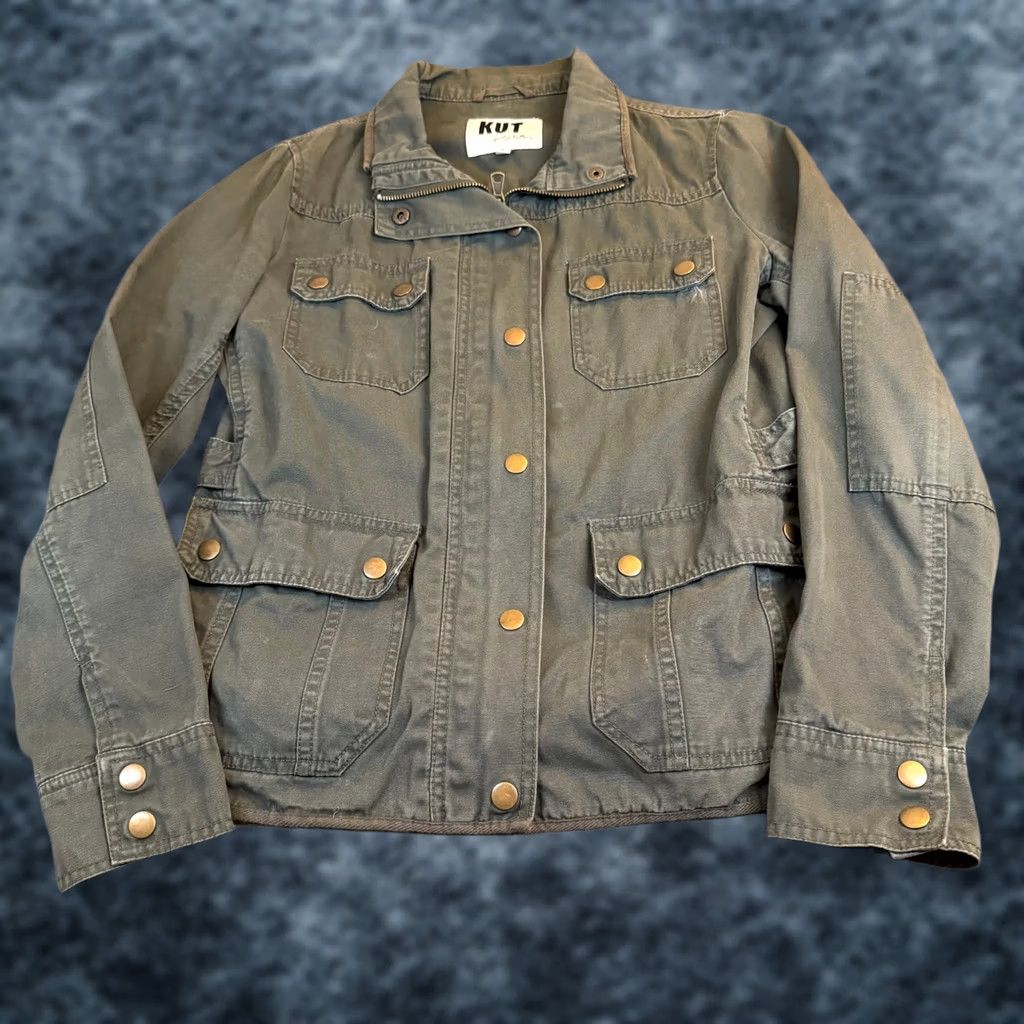Vintage KUT from the Kloth Olive Green Utility Jacket Women's S Military Jacket Pockets Zip Button Front Size S / US 4 / IT 40 - 1 Thumbnail