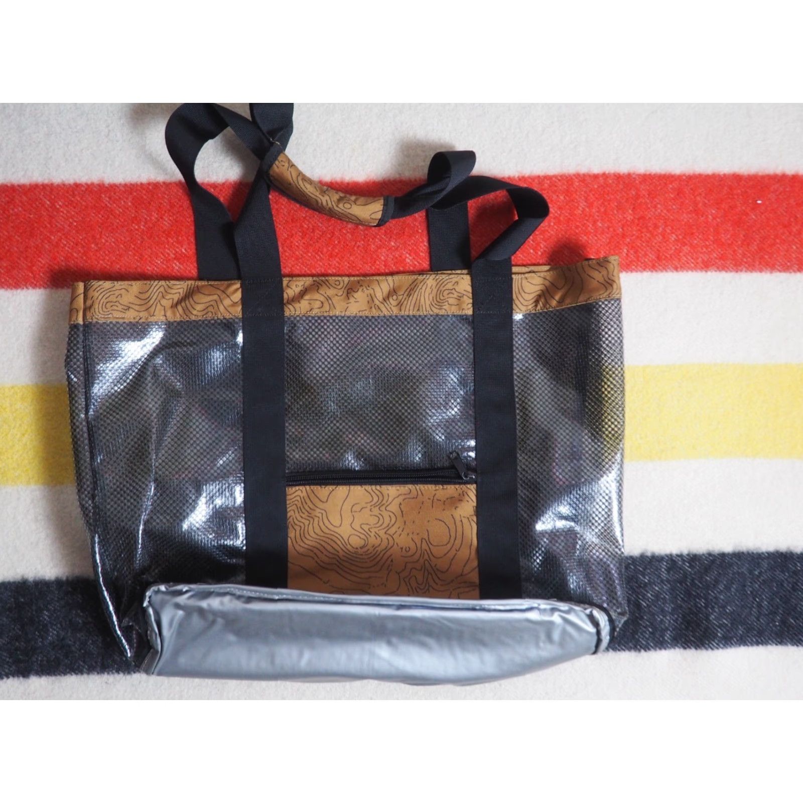 KAVU Kavu Tote Bag Outdoor Canvas Brown Black 15x20 Unisex Adults Large Neck Strap Pockets Logo Geometric Vintage: No Size ONE SIZE - 2 Thumbnail
