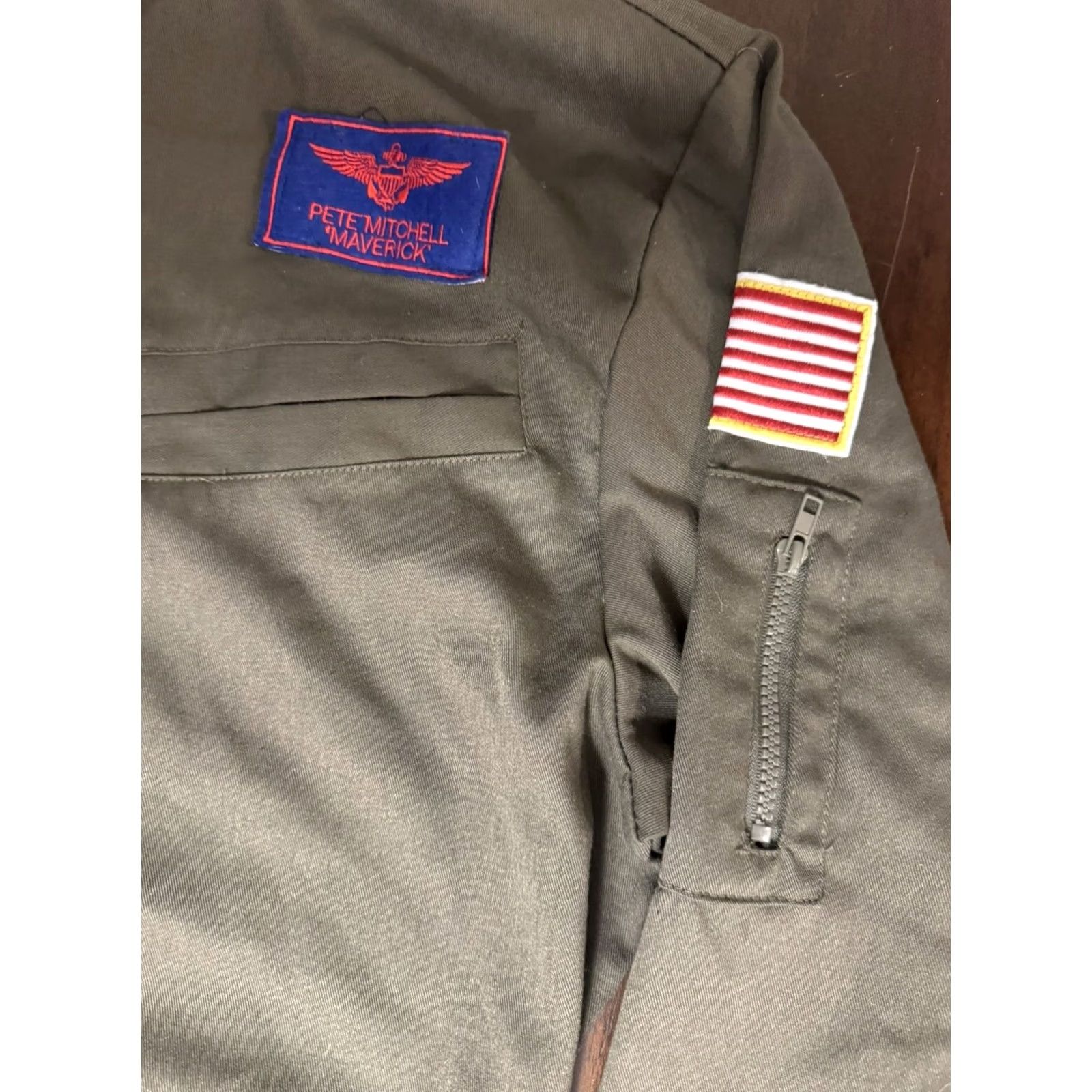 Vintage Top Gun Flight Suit Costume Adult Size L/XL Maverick Green halloween Size 42R - 3 Thumbnail