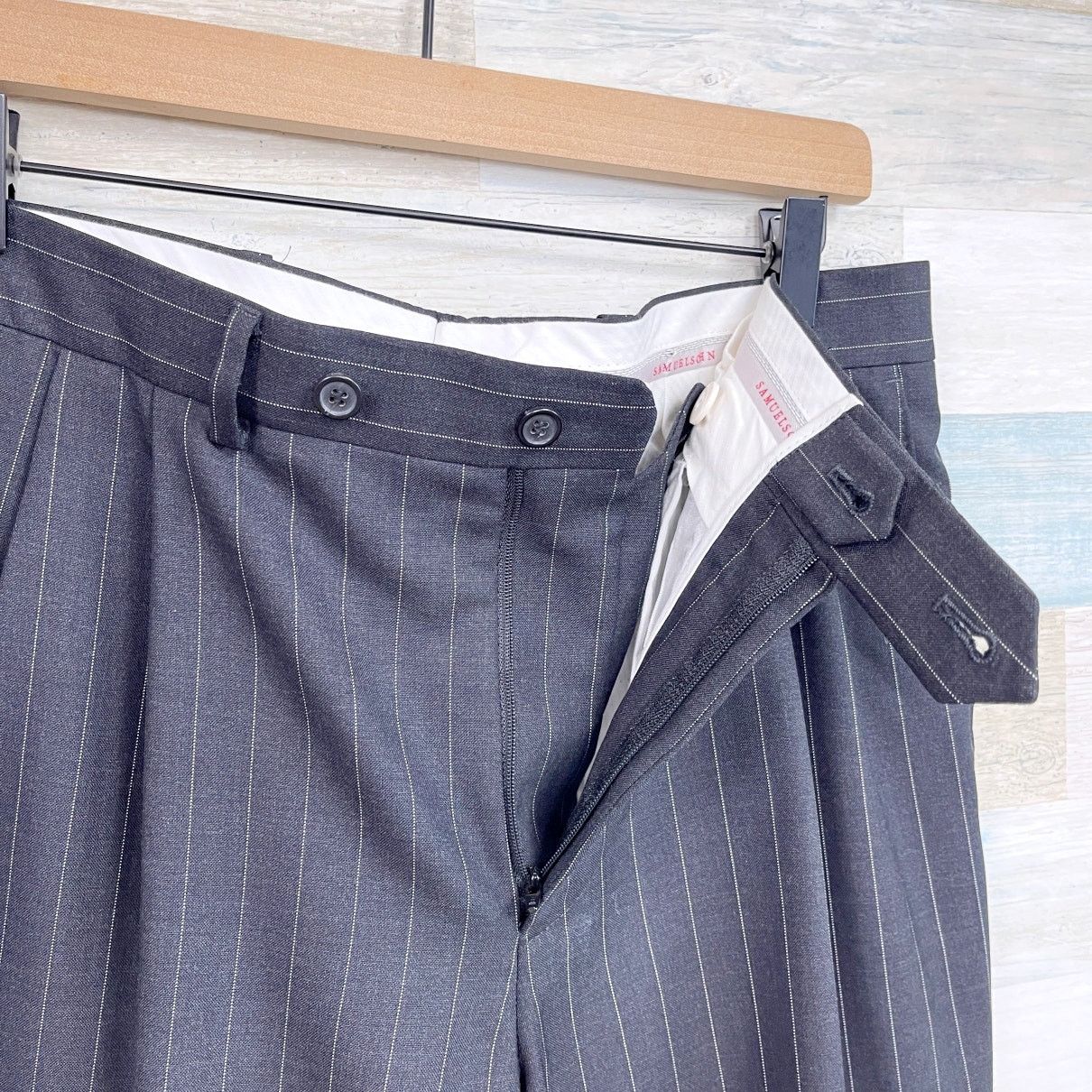Samuelsohn Samuelsohn Wool Beckett 120s Suit Charcoal Stripe Mens 42R Size 42R - 11 Thumbnail