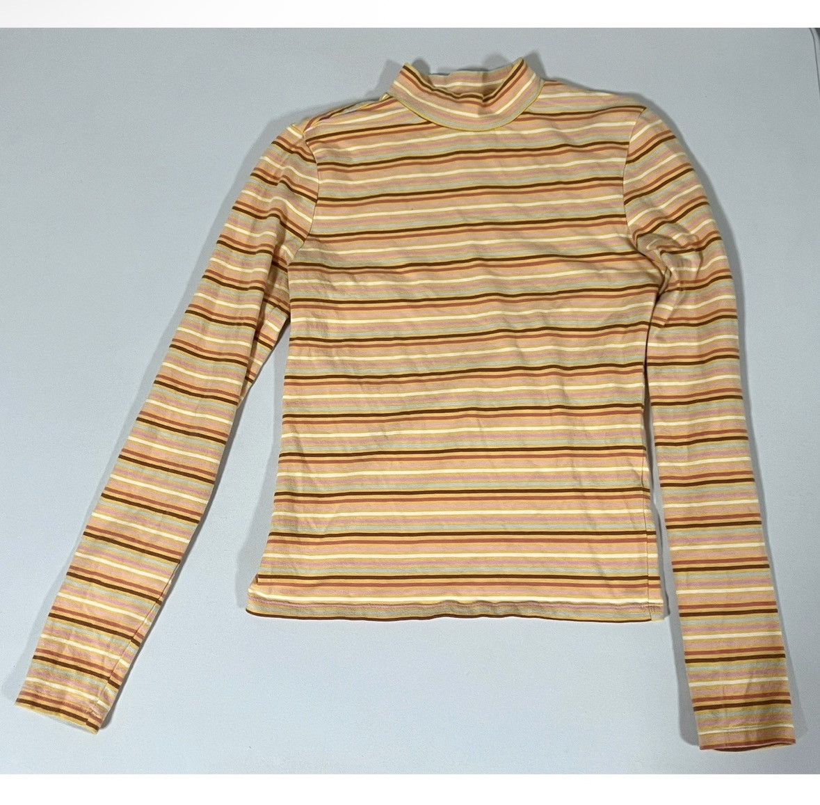 Vintage Orange Striped Long Sleeve Turtleneck Shirt Top Tee Size S🧡✨ Size S / US 4 / IT 40 - 2 Thumbnail