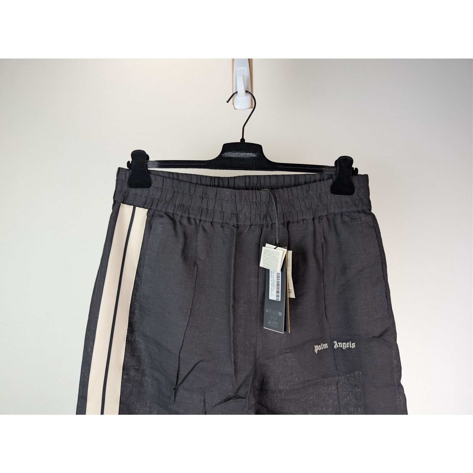 Palm Angels o1rshd1 Classic Logo Linen Track Pants Anthracite/Off White Size US 36 / EU 52 - 3 Thumbnail