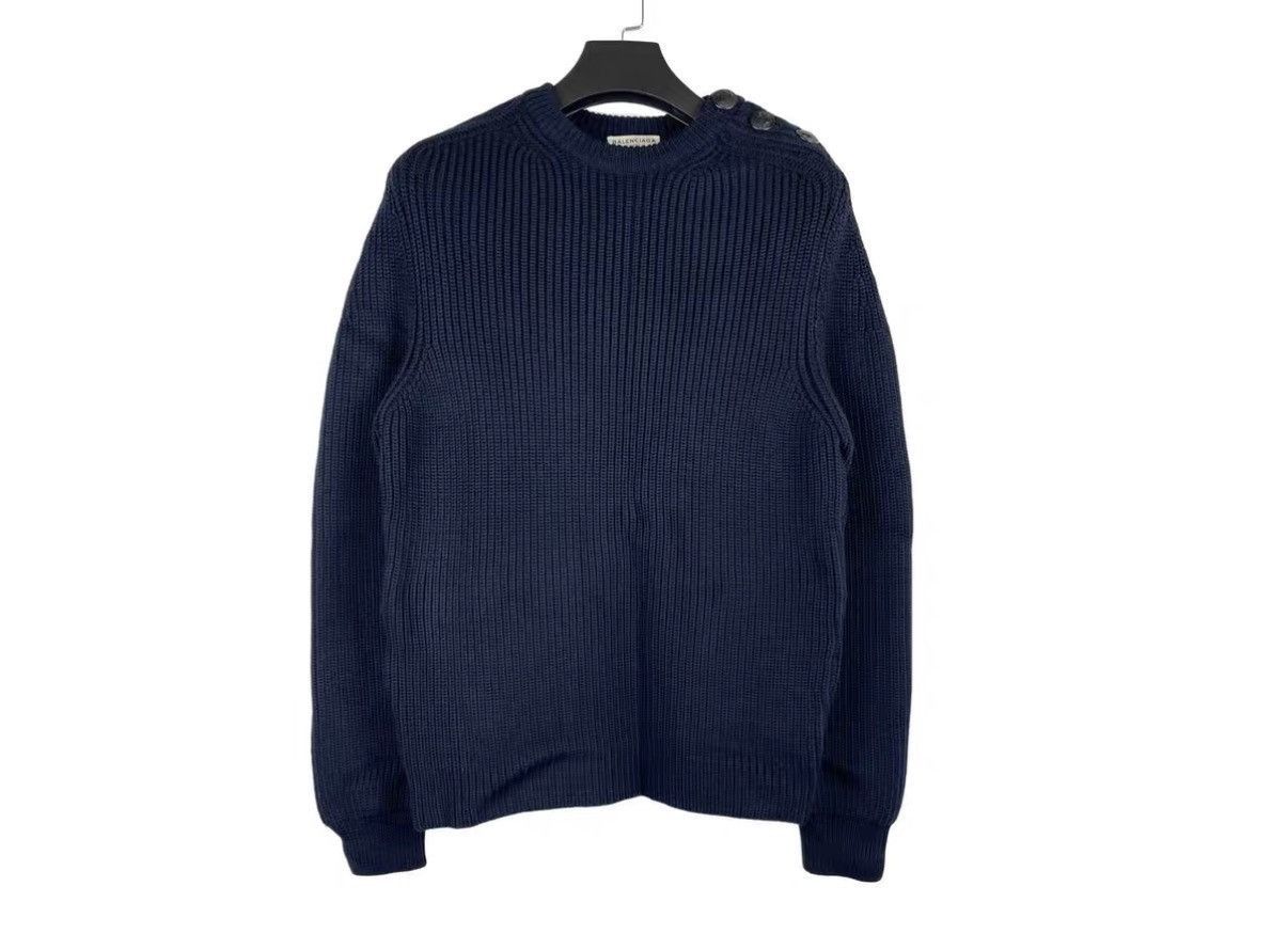 Balenciaga Blue Ribbed Long Sleeve Sweater Size US M / EU 48-50 / 2 - 1 Thumbnail