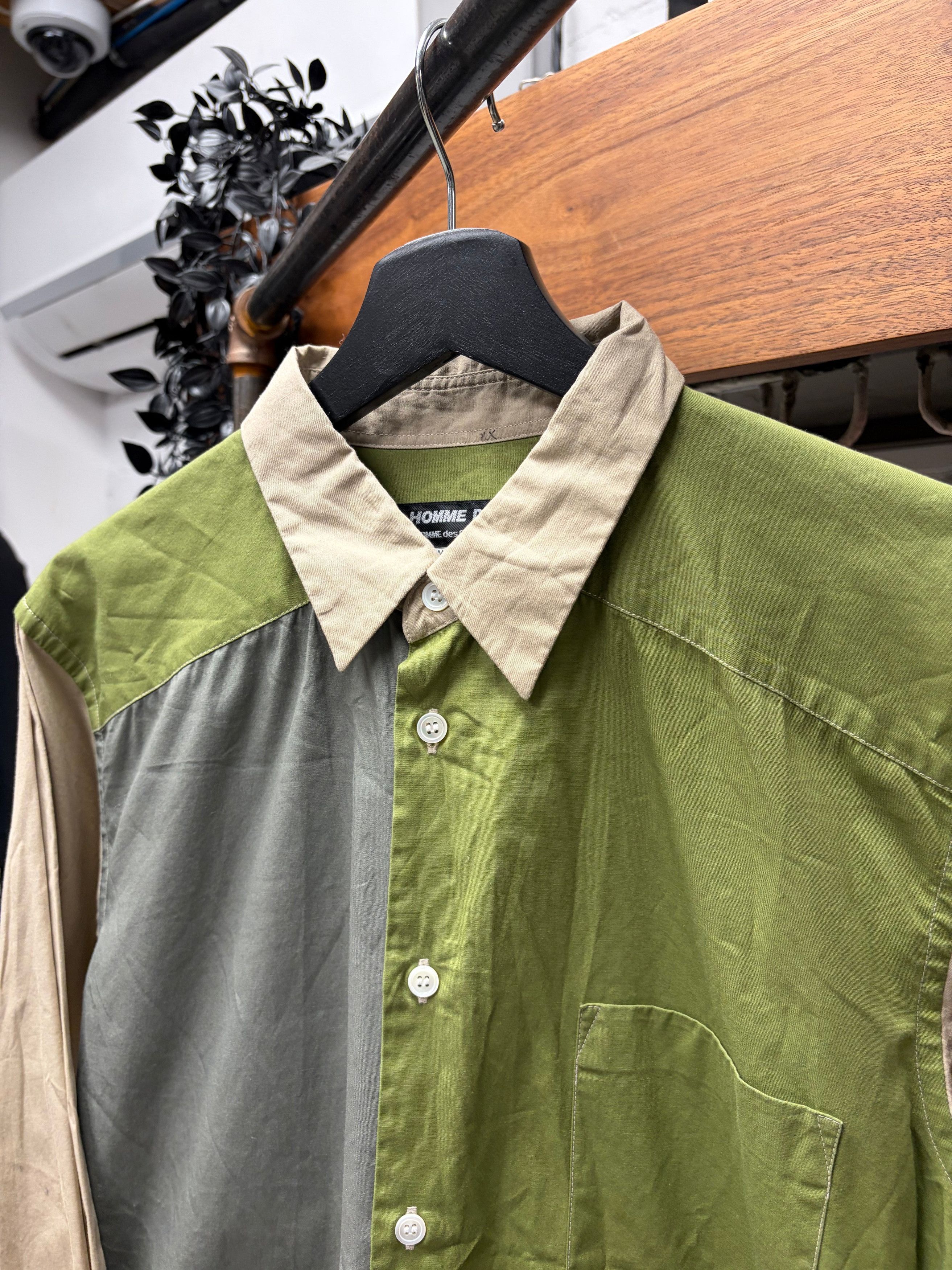 Comme des Garcons 2020 Comme Des Garçons Homme Deux Colorblocked Green/Brown Button Up Shirt Size US S / EU 44-46 / 1 - 2 Thumbnail