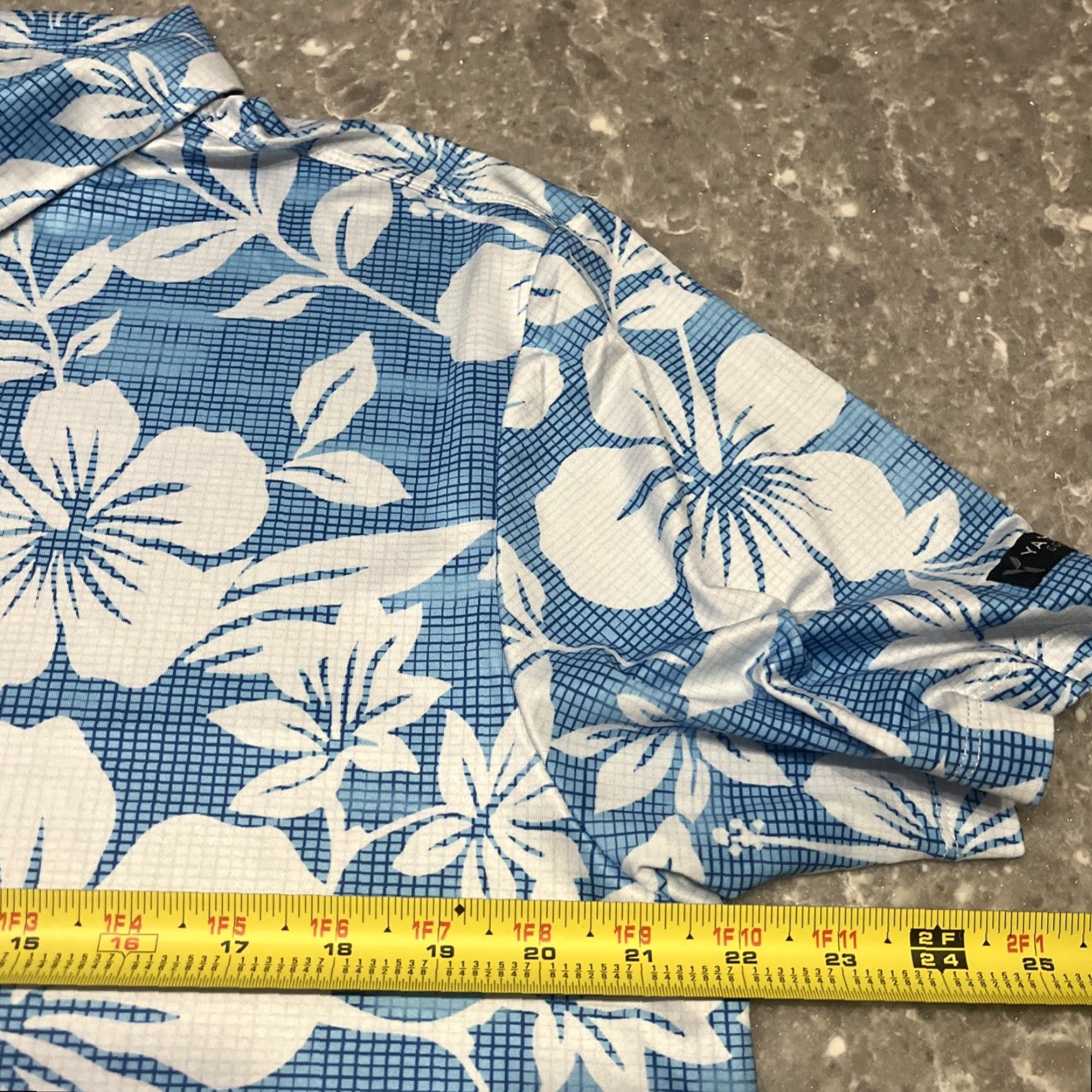 Vintage Yatta Golf Polo Shirt Mens L Blue Performance AOP Graphic Print Hibiscus Flower Logo 90s? Size US L / EU 52-54 / 3 - 4 Thumbnail
