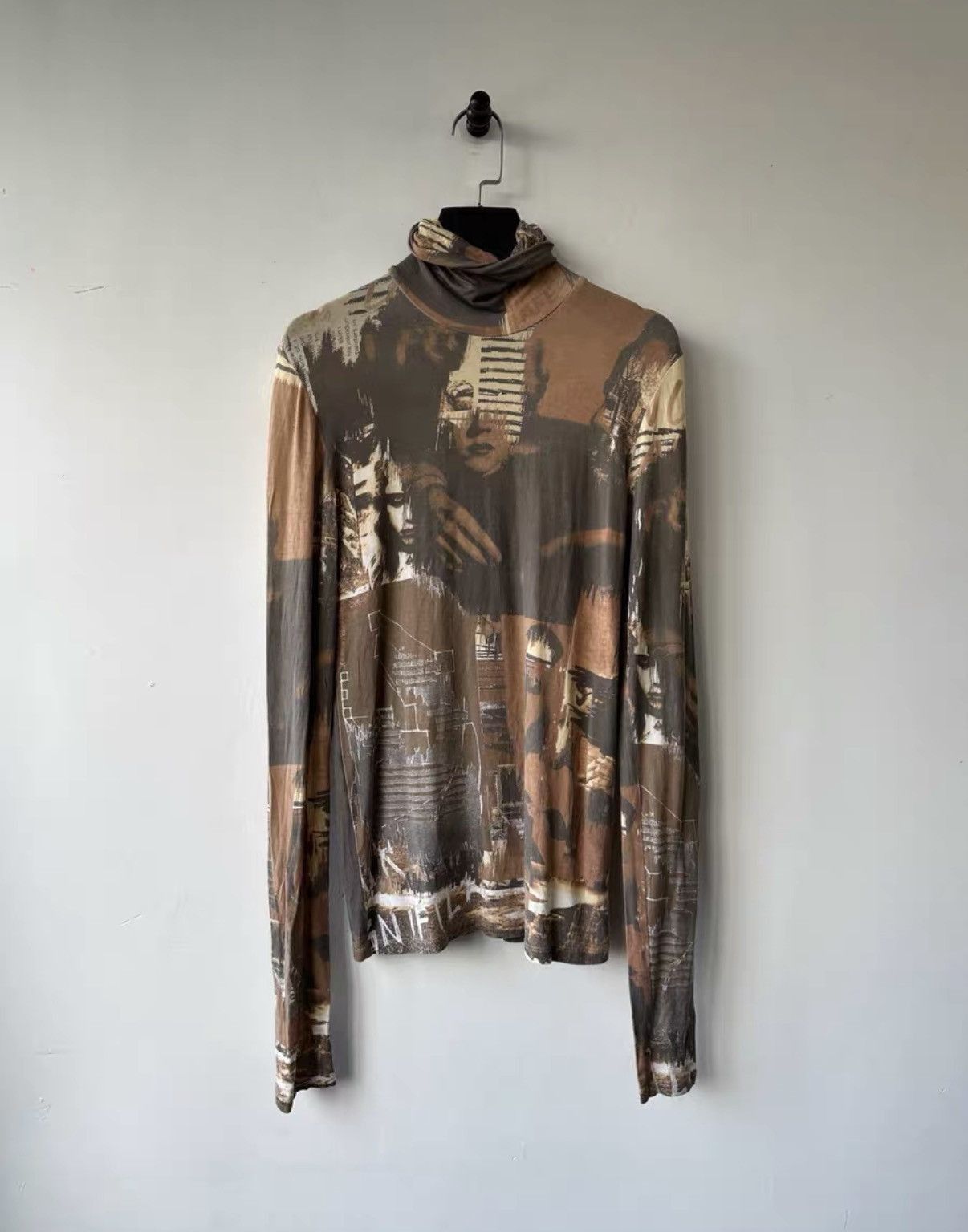 Raf Simons Brown Printed Turtleneck Long Sleeve Top Size US S / EU 44-46 / 1 - 1 Thumbnail