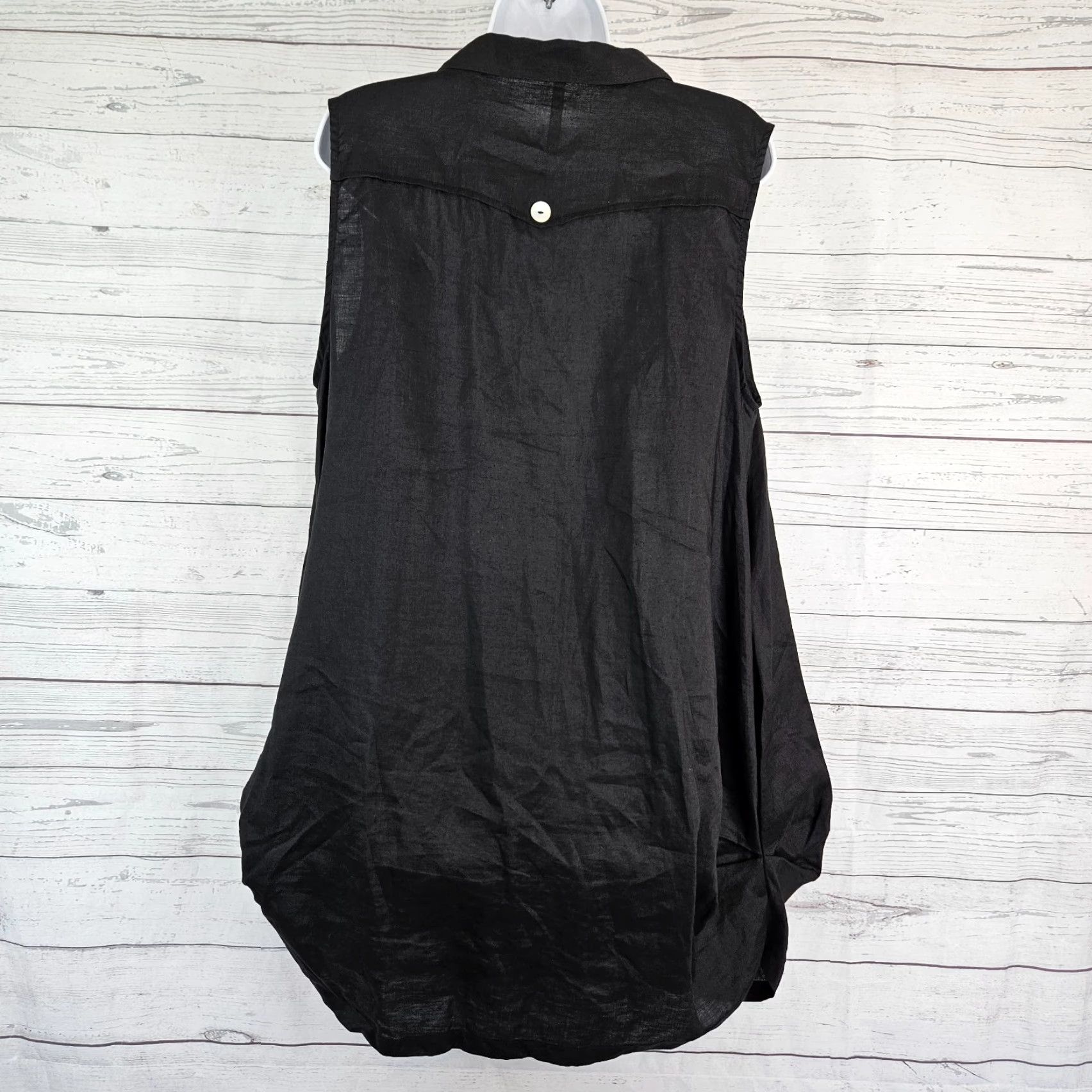 Vintage IC by Connie K Womens Linen Tunic Button-Up Sleeveless Sz M Black Size M / US 6-8 / IT 42-44 - 4 Thumbnail