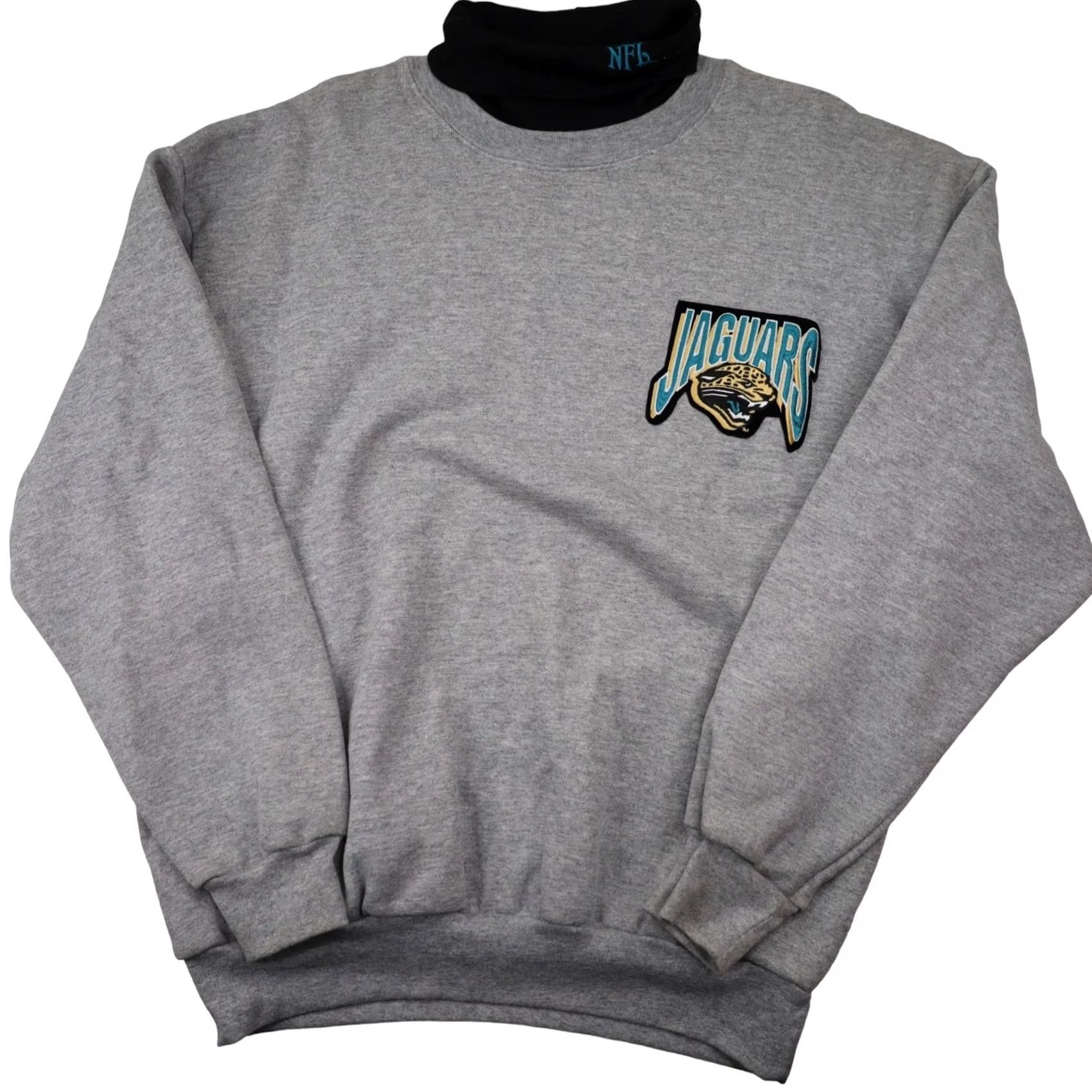 NFL VINTAGE Majestic Jacksonville Jaguars Sweatshirt Patch Mock Neck Pullover Men XL Gray NFL Size US XL / EU 56 / 4 - 2 Thumbnail