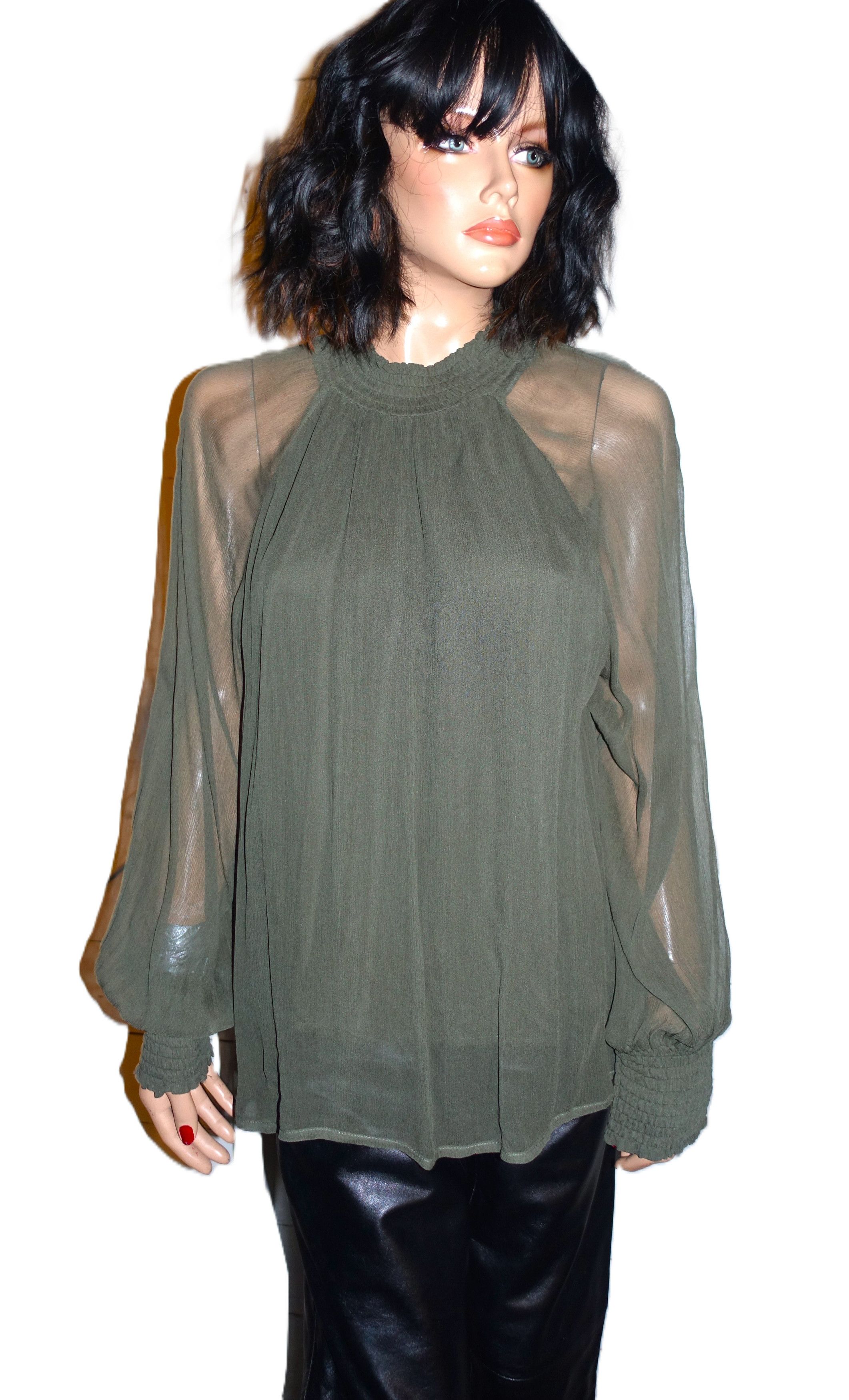 Other Grade & Gather Moss Green Sheer Blouse S Size S / US 4 / IT 40 - 3 Thumbnail