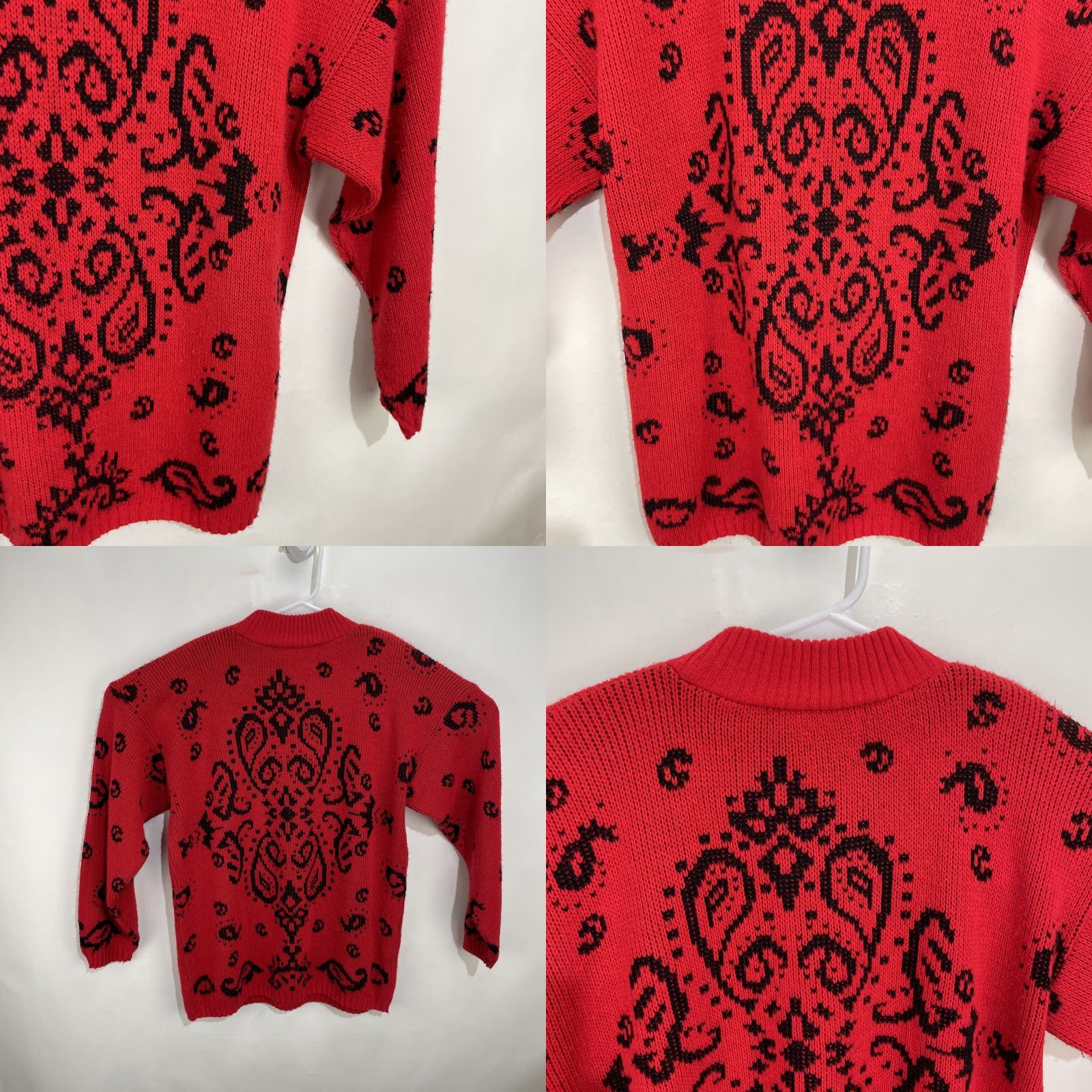 Vintage VINTAGE Private Eyes Womens Sweater Pullover Black Red Paisley USA Made Large Knit Mock Neck Long Sleeve Size L / US 10 / IT 46 - 8 Thumbnail