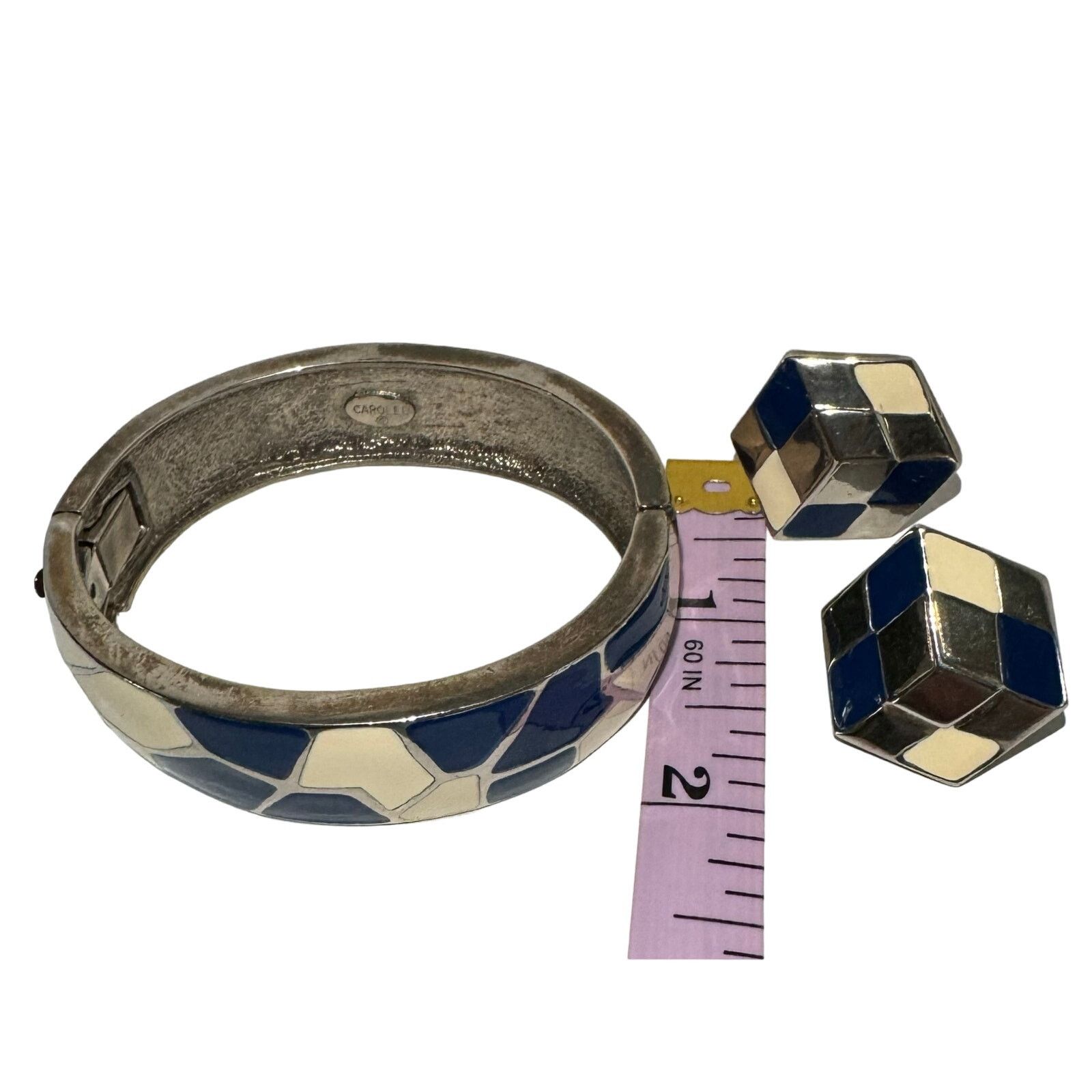 Other Carol Lee Vintage Navy & Cream Bracelet & Clip Earrings Size ONE SIZE - 6 Thumbnail