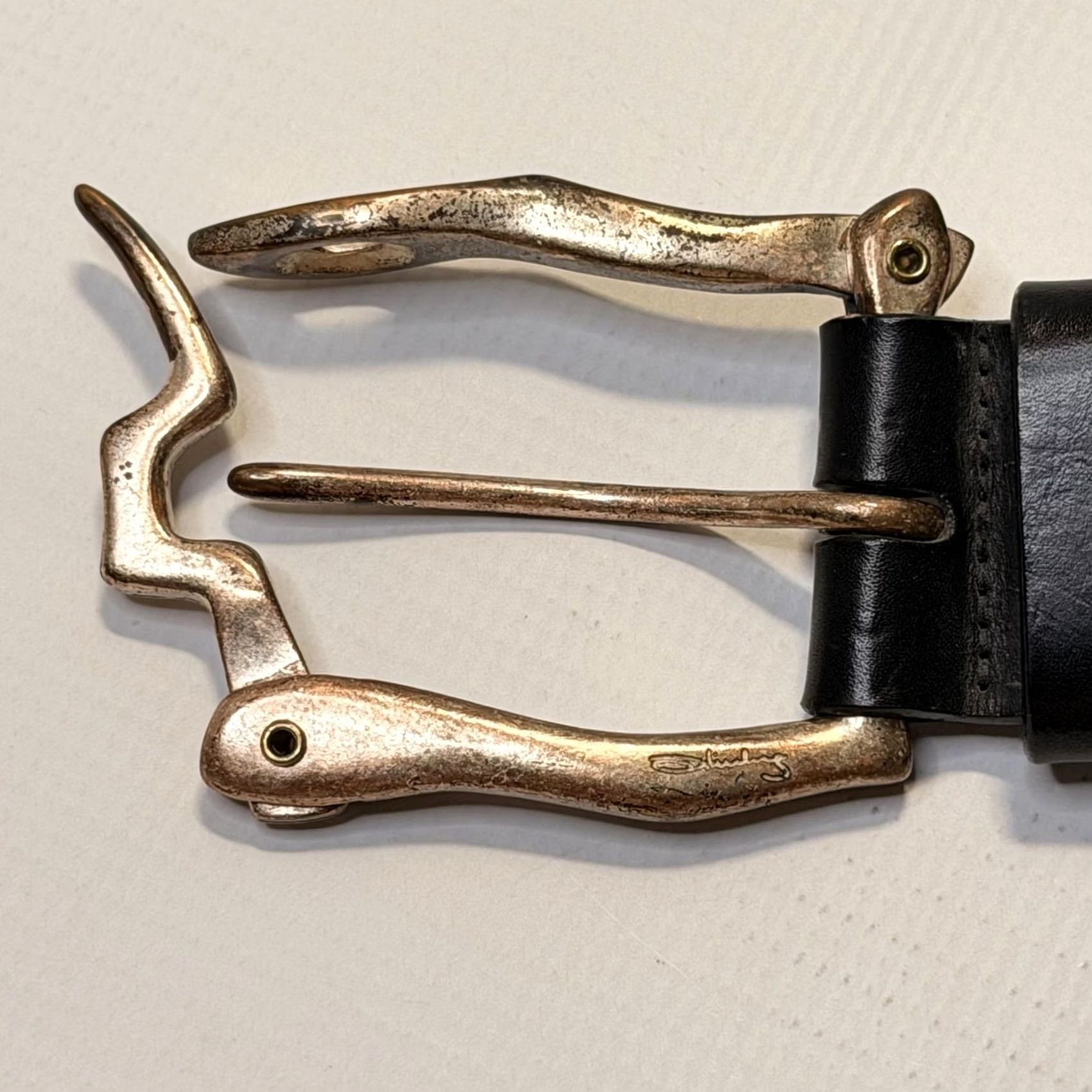J.Lindeberg J.Lindeberg Belt Mens 34 Leather Made in Italy Buckle Sculptural Buckle Black Dress Belt Mens 34 Leather Size 34 - 3 Thumbnail