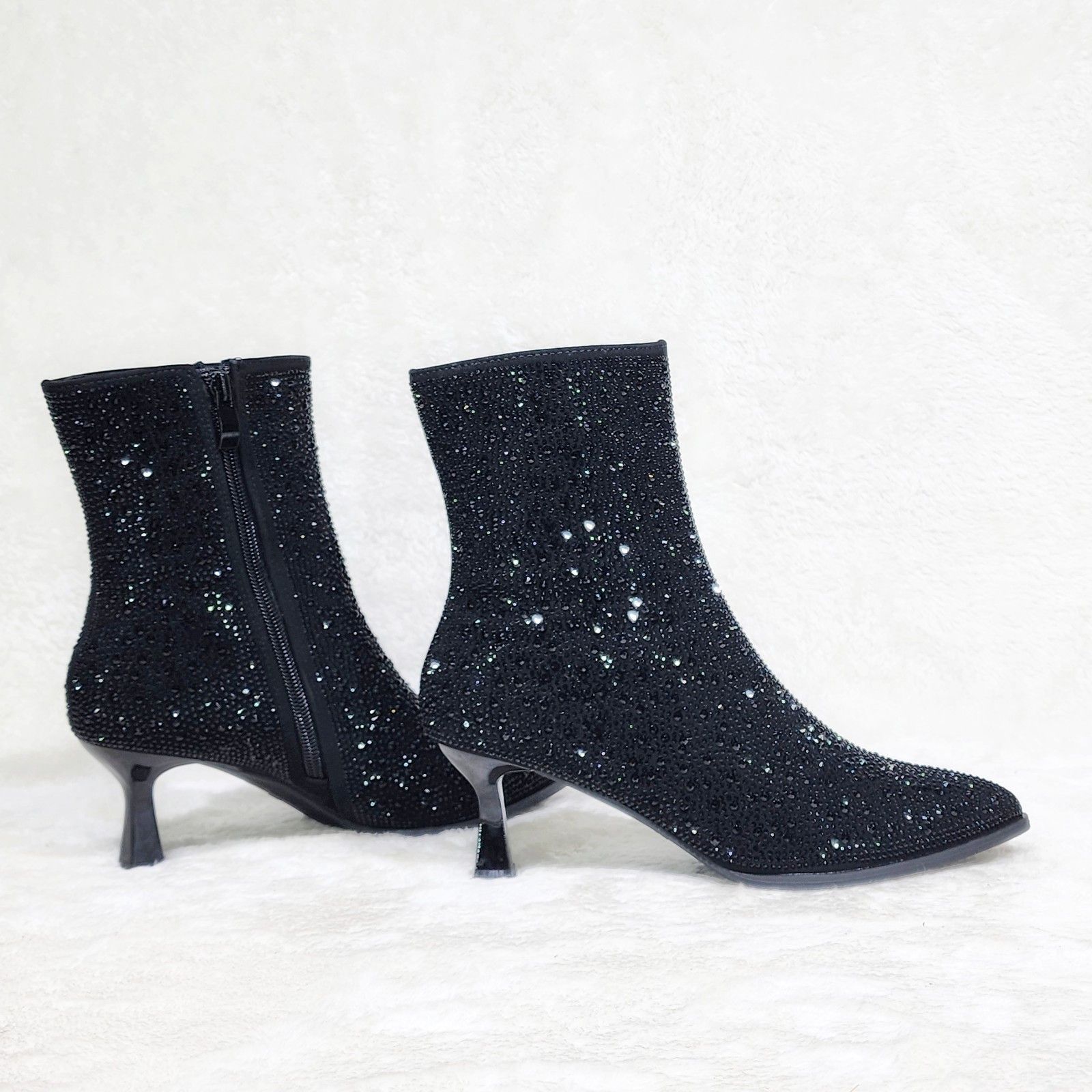 Other Silver Rhinestone Ankle Boots 2.5" Kitten Heels Size US 9 / IT 39 - 2 Thumbnail
