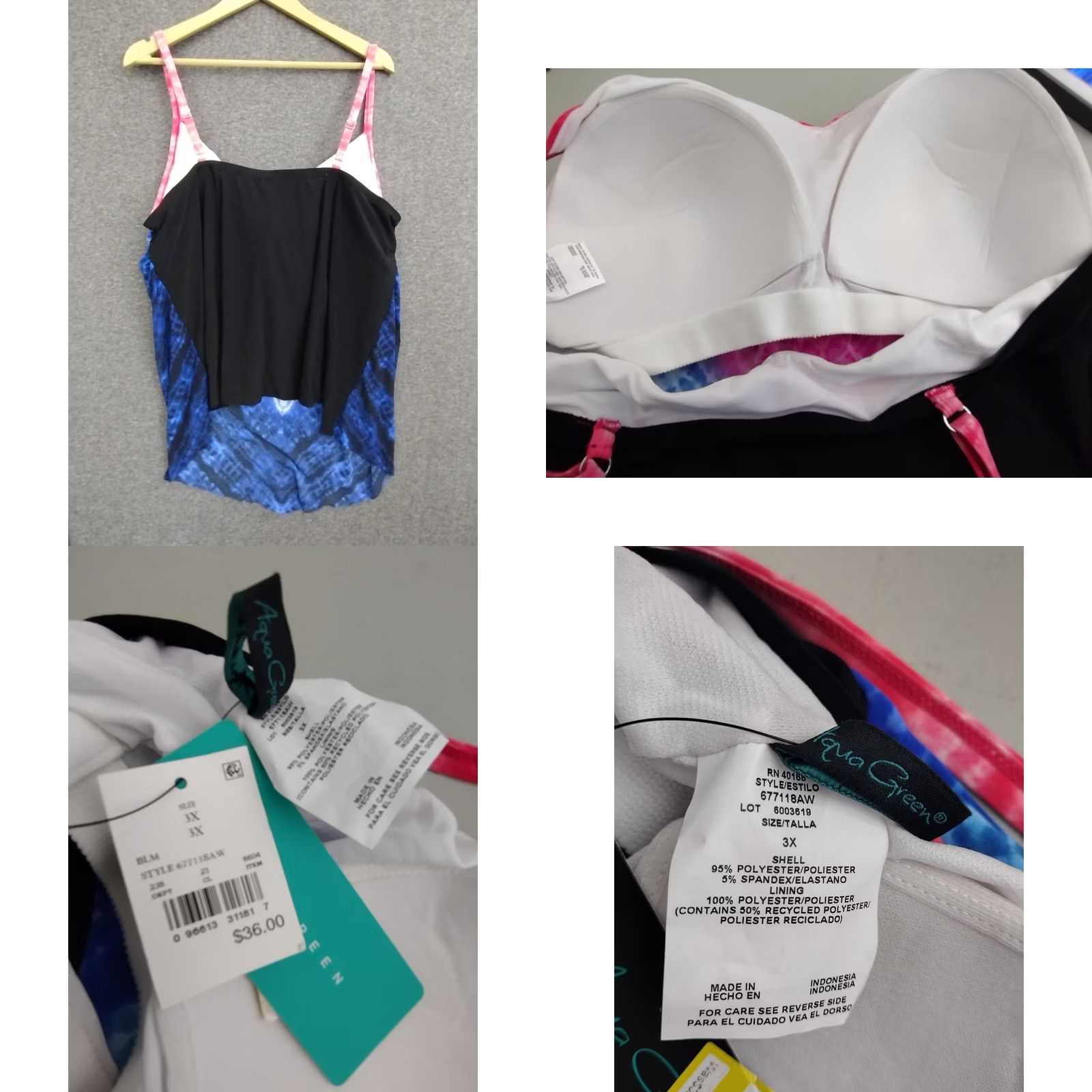 AQUA Aqua Green Tankini Top Spaghetti Strap Padded Tankini Swimsuit Top 3X Multicolor Tie Dye Women Bathing Suit Beach Size XXL / US 16-18 / IT 52-54 - 8 Thumbnail