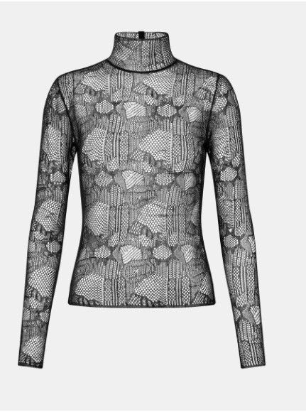 o1w1db10924 Silk Lace Fitted Top in Black