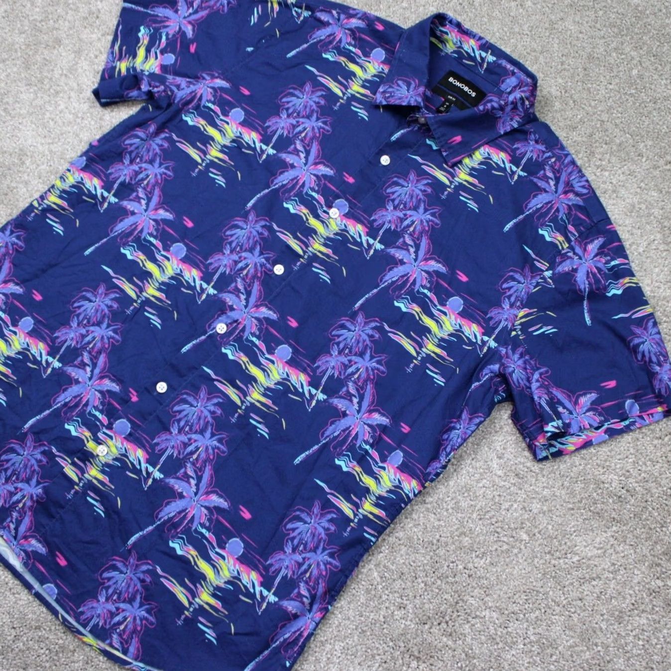 Bonobos Bonobos Slim Fit Button-Up Shirt Mens XL Purple Palm Trees Floral Short Sleeve Cotton Nylon Stretch Casual Travel Button-Down Size US XL / EU 56 / 4 - 3 Thumbnail