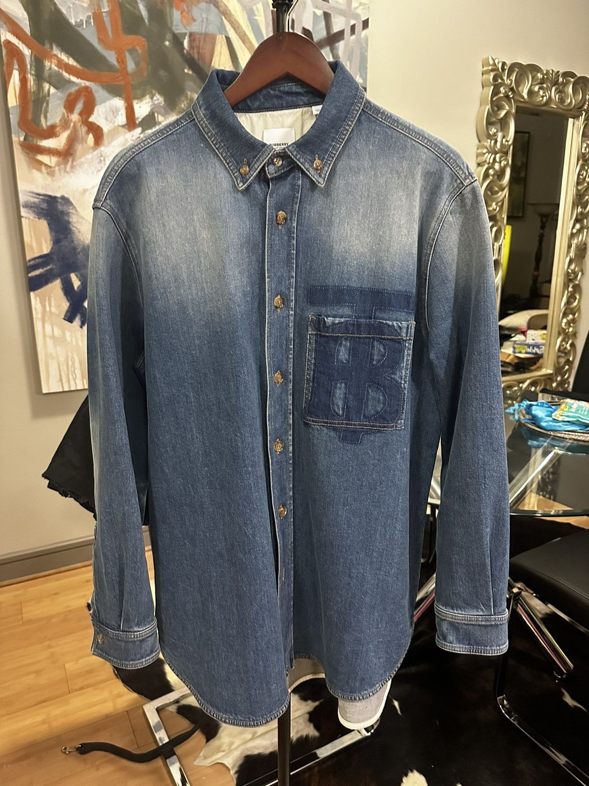 image of Burberry Big Motif Denim Shirt, Men's (Size Medium)