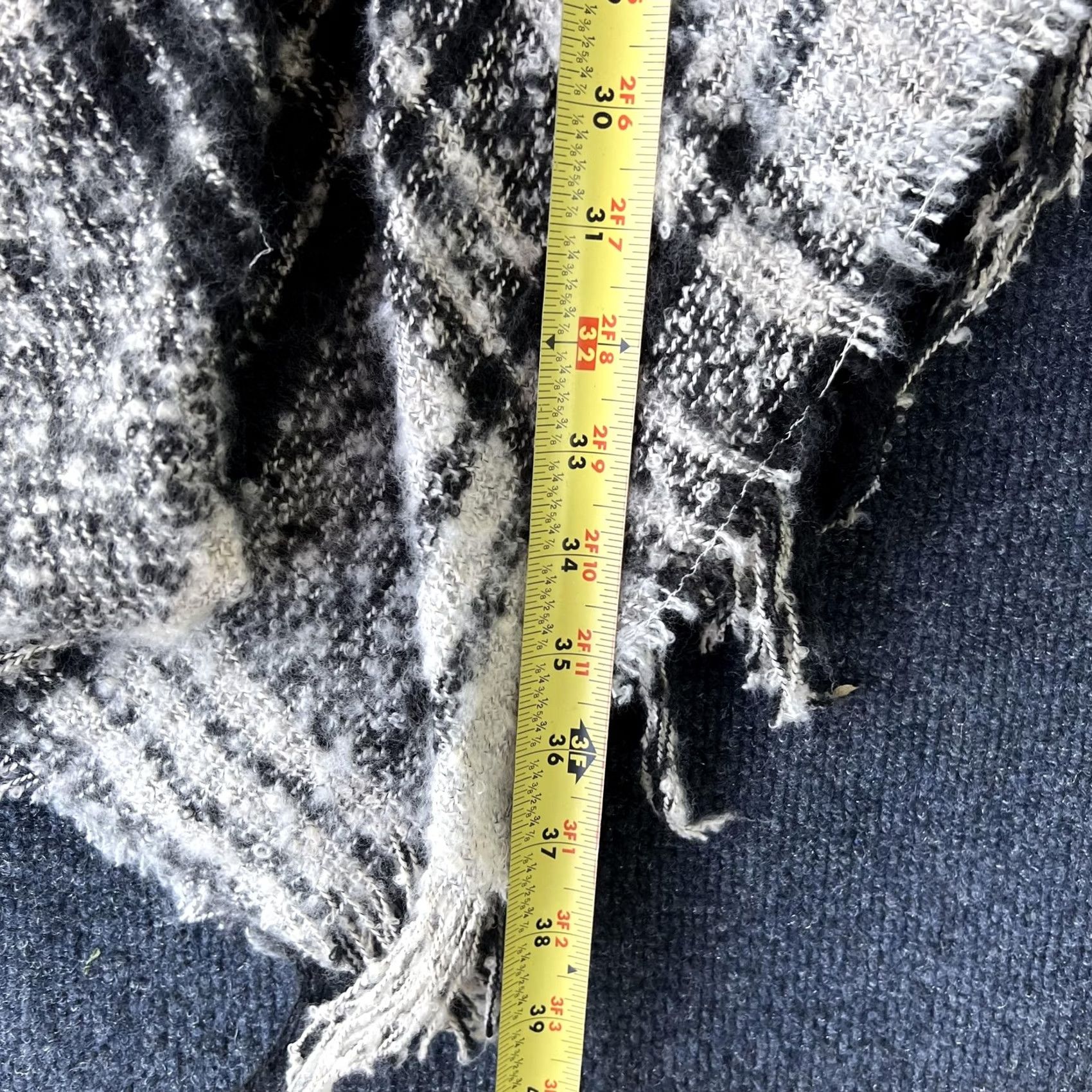 Nine West Nine West Poncho Womens One Size Black White Plaid Toggle Knit Fringe Shawl Size ONE SIZE - 4 Thumbnail